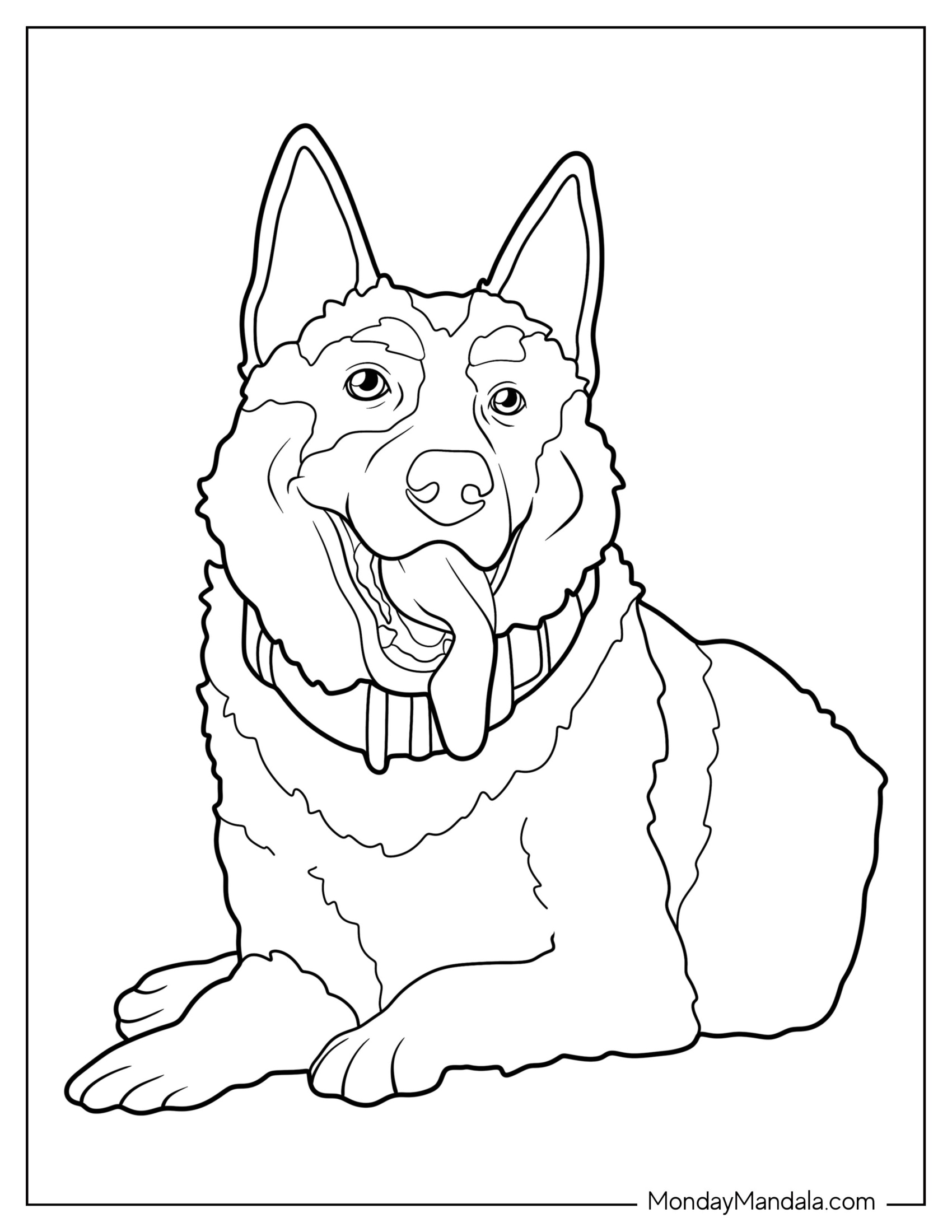 Easy Resting German Shepherd Coloring Page