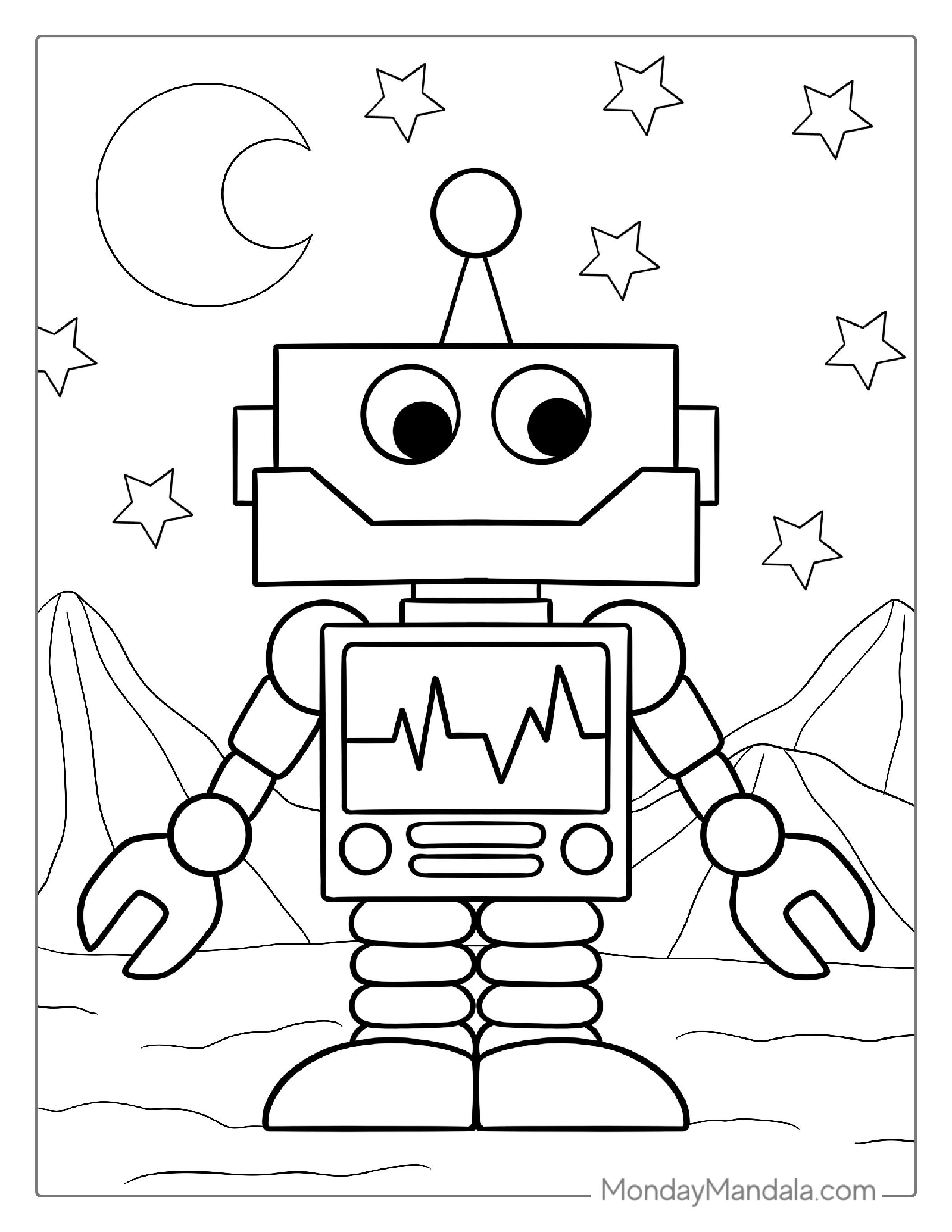 Easy Robot To Color For Preschoolers