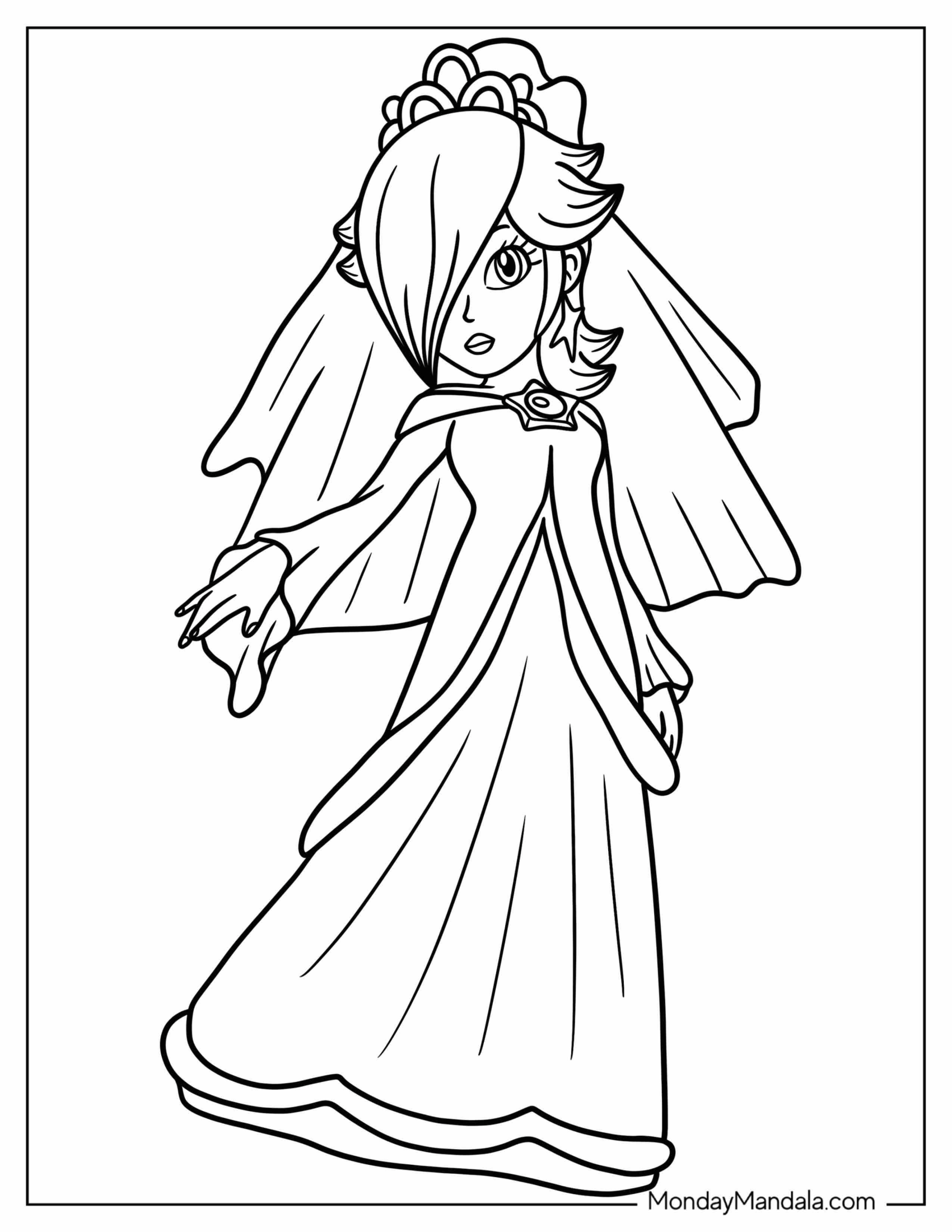 Easy Rosalina Coloring Page In Wedding Dress