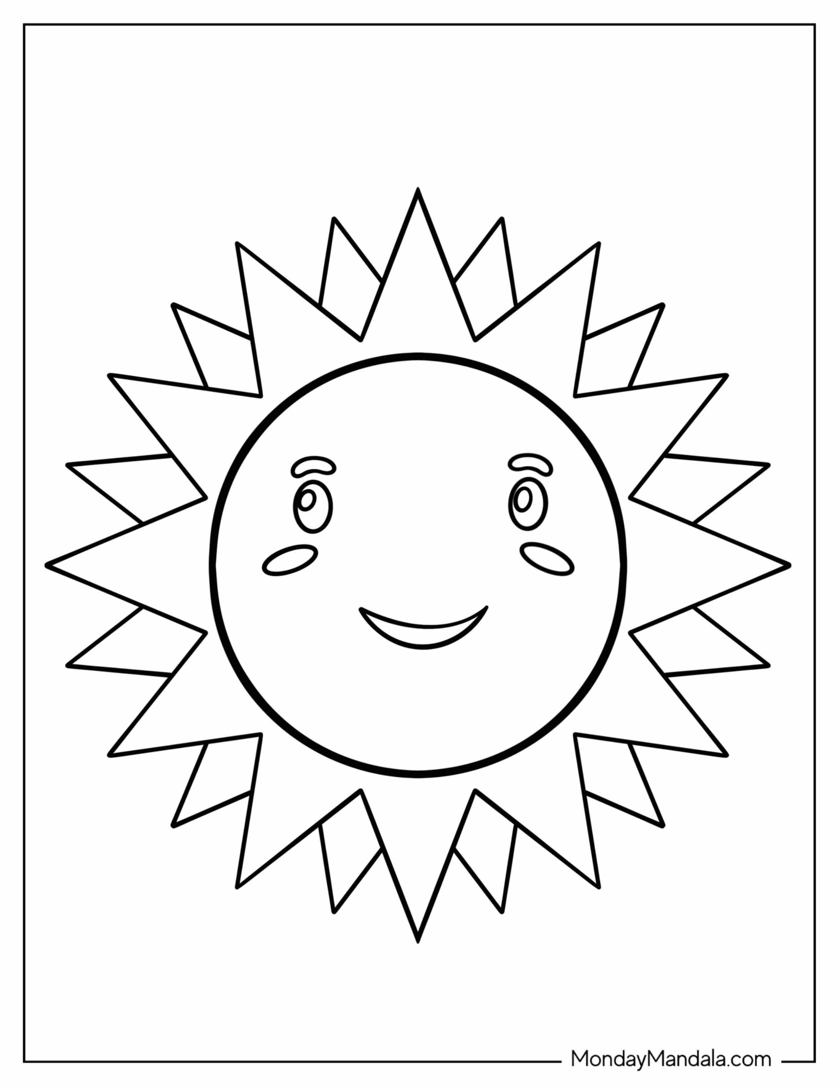 Easy Sun To Color For Preschoolers