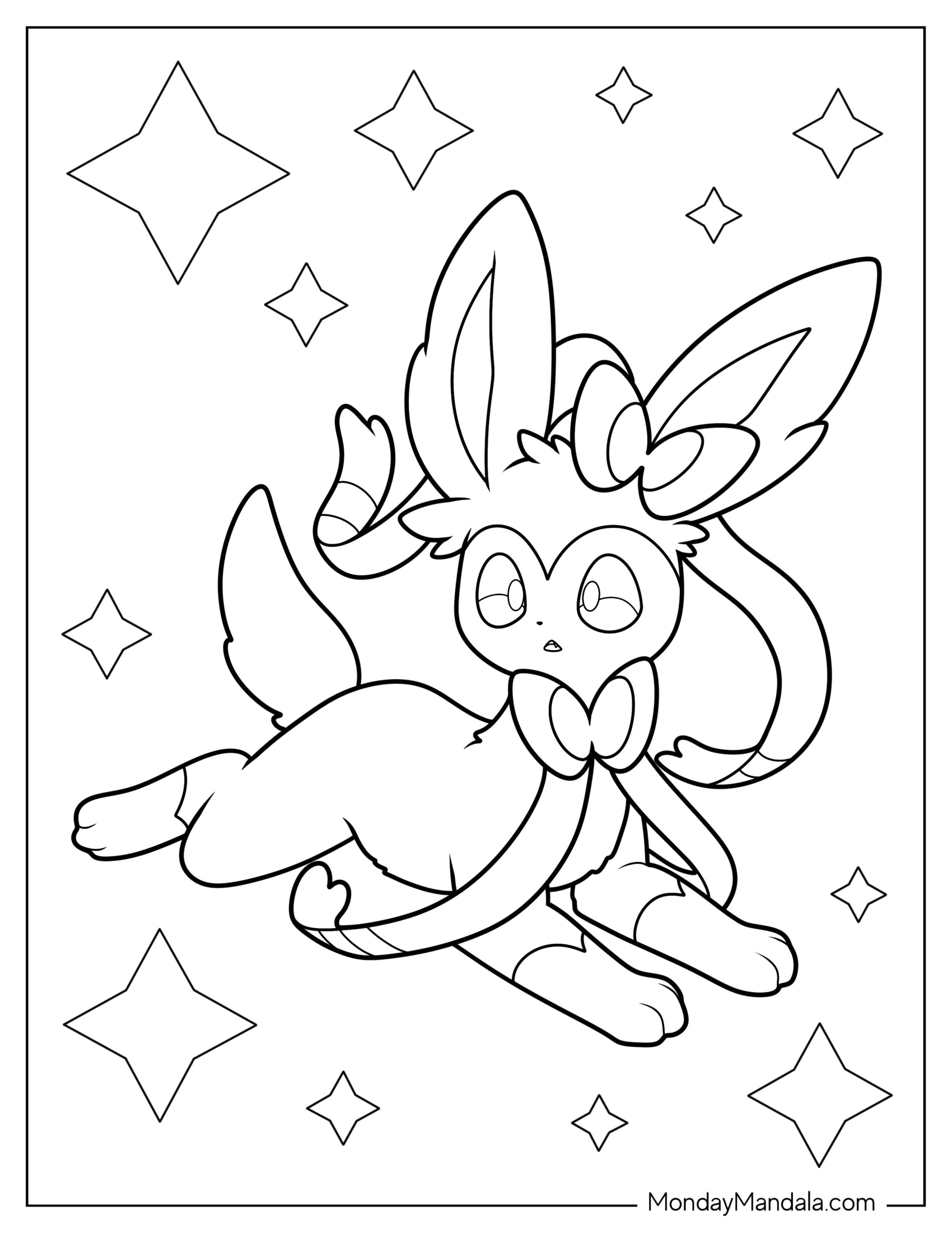 Easy Sylveon Coloring Page Lying On The Ground