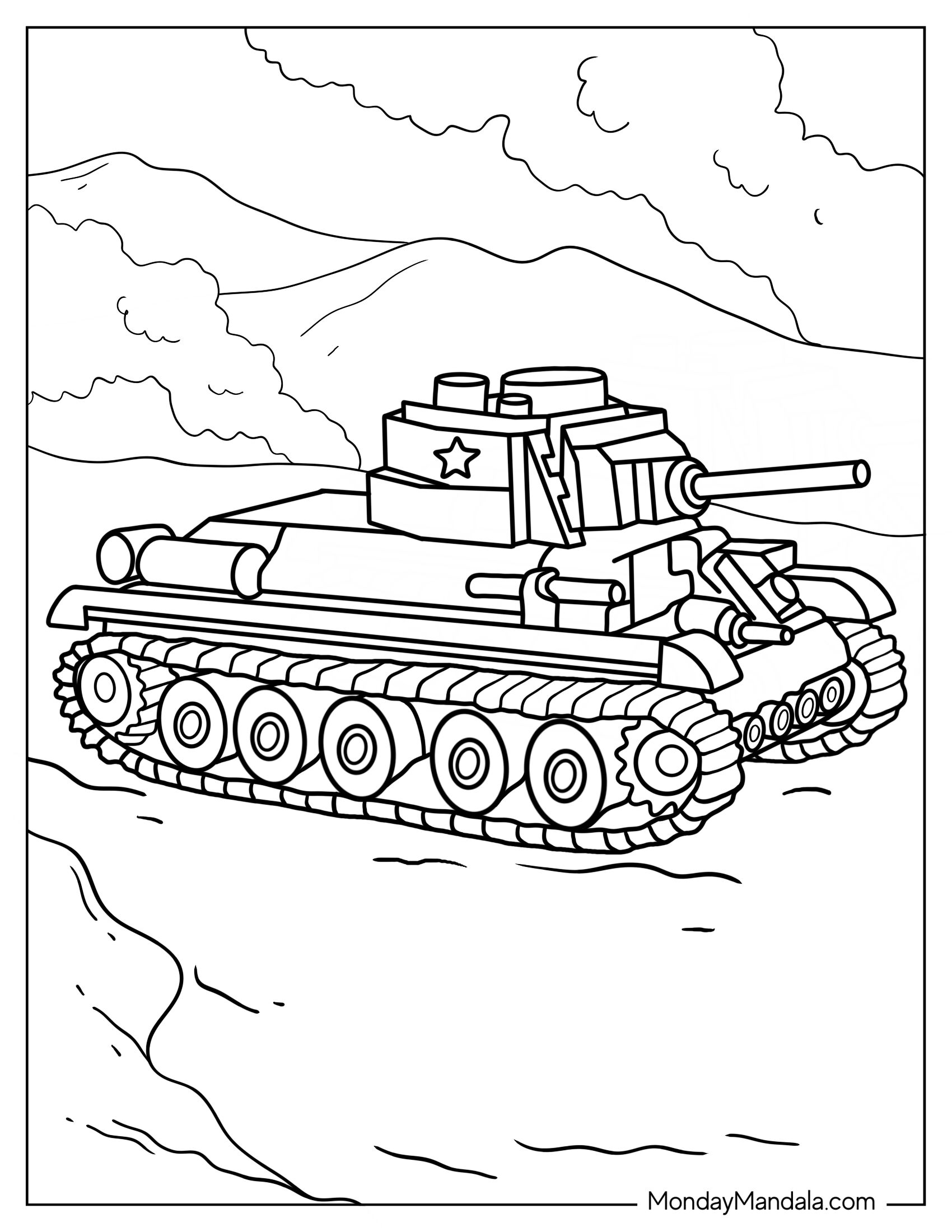 Easy T-34-76 Tank for Coloring In