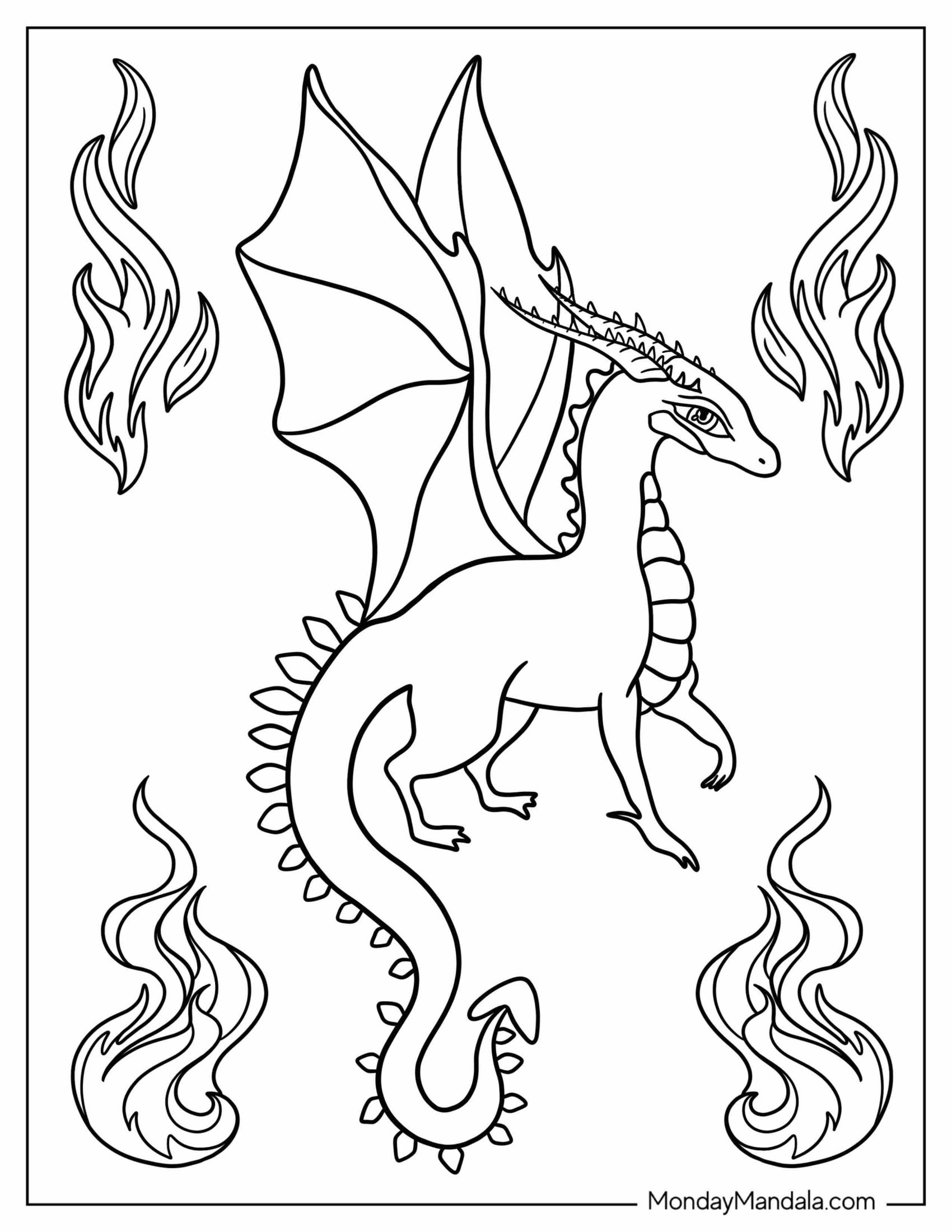 Easy To Color Dragon For Kids