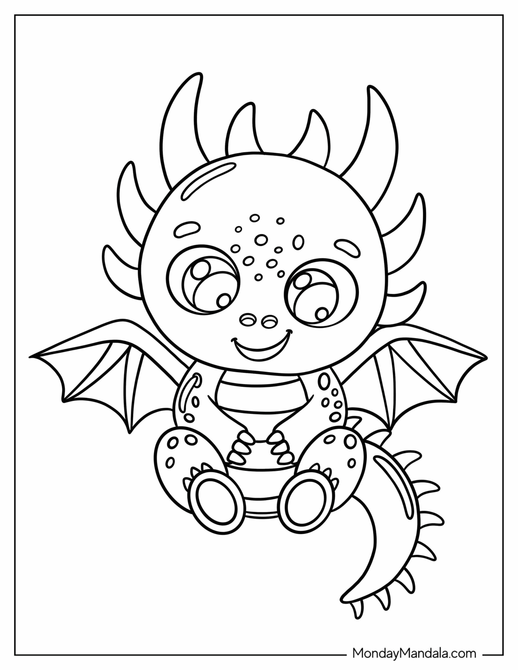 Easy To Color Dragon For Toddlers