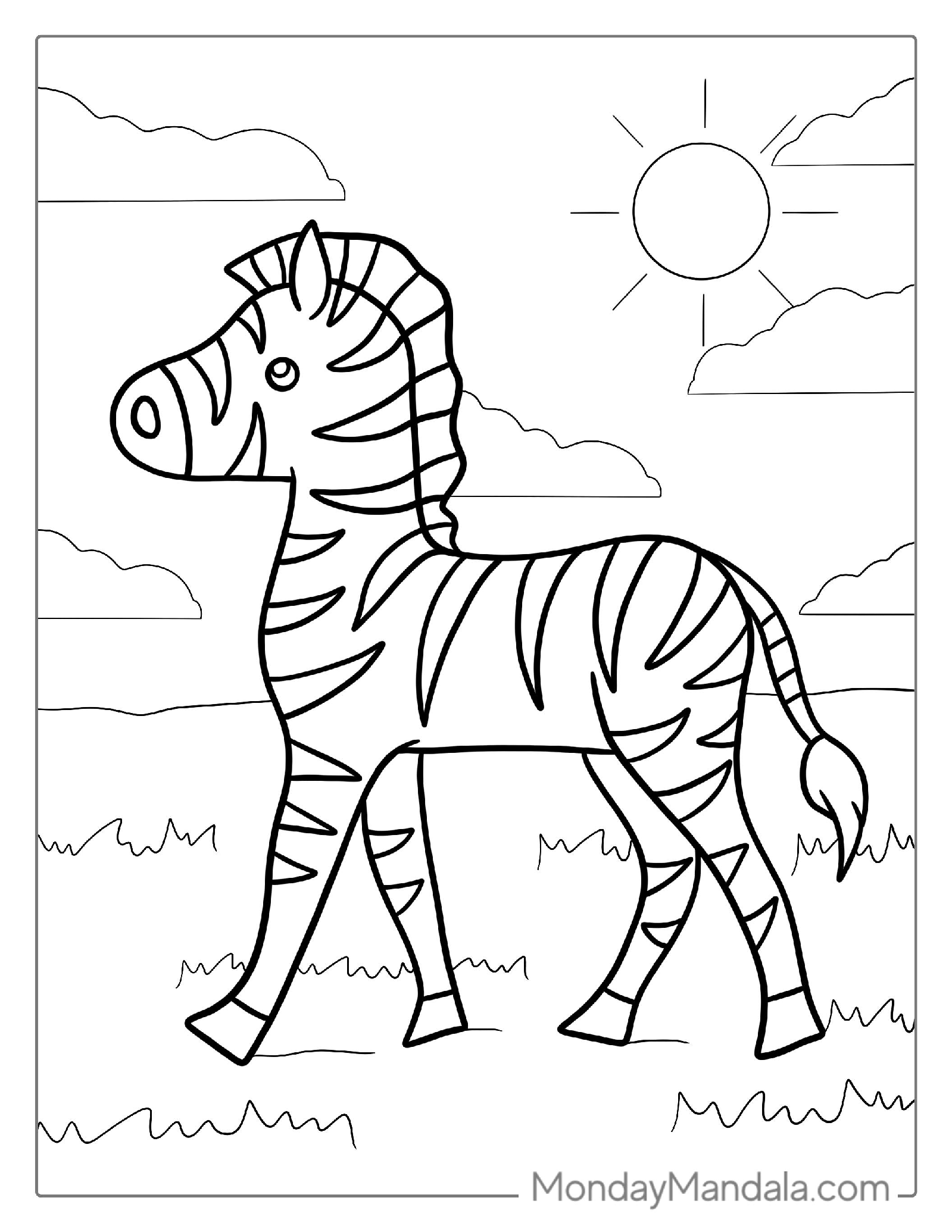 Easy To Color Zebra For Preschoolers