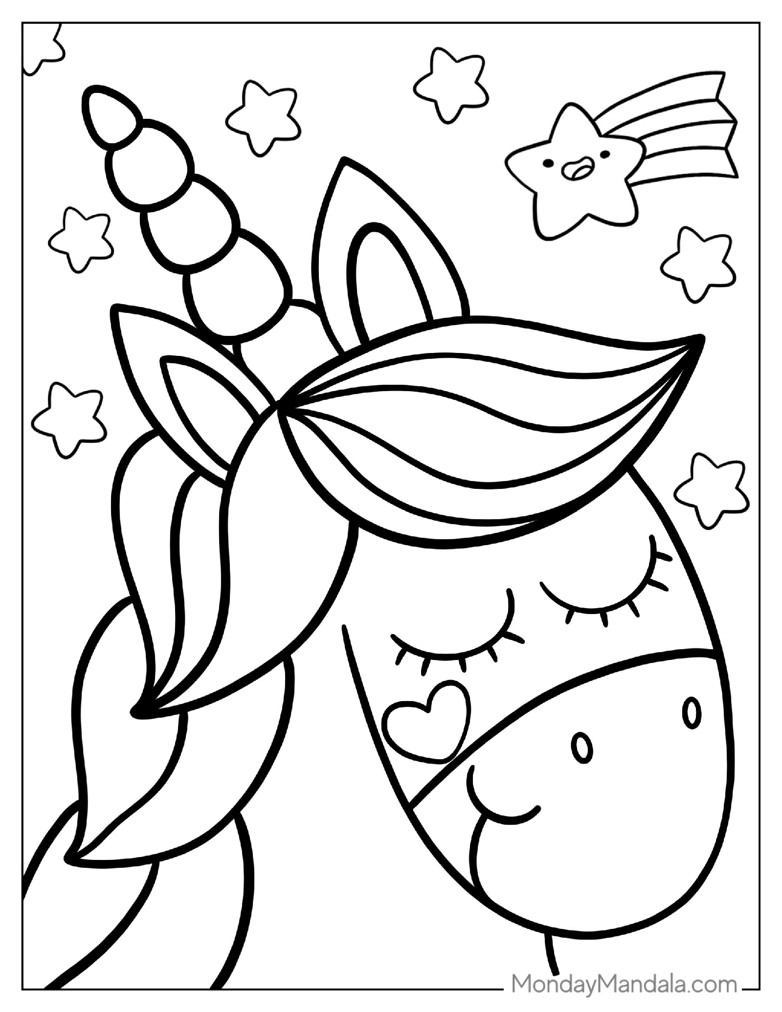 Easy Unicorn With Shooting Star To Color