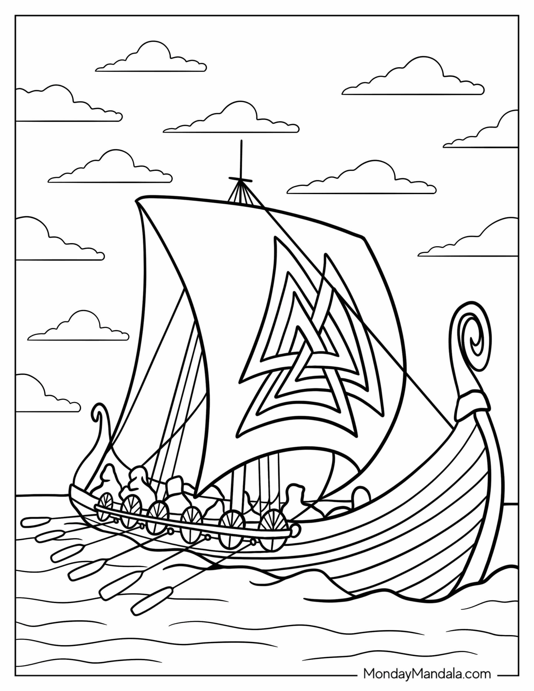 Easy Viking Coloring Page Longship Outline For Kids