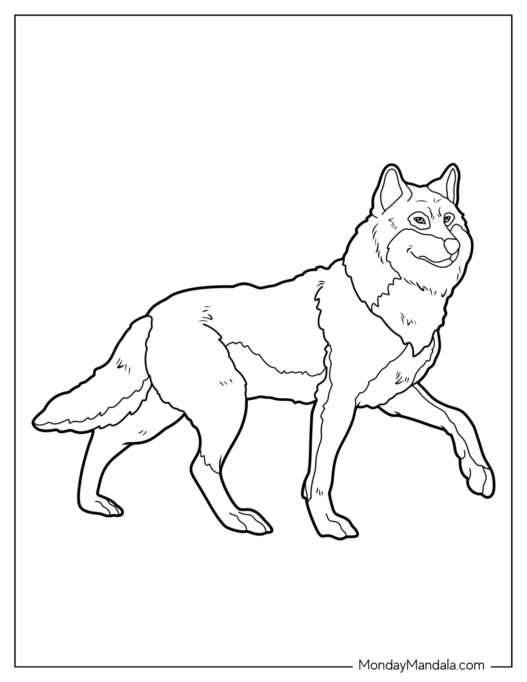 Easy Wolf Coloring Page Walking