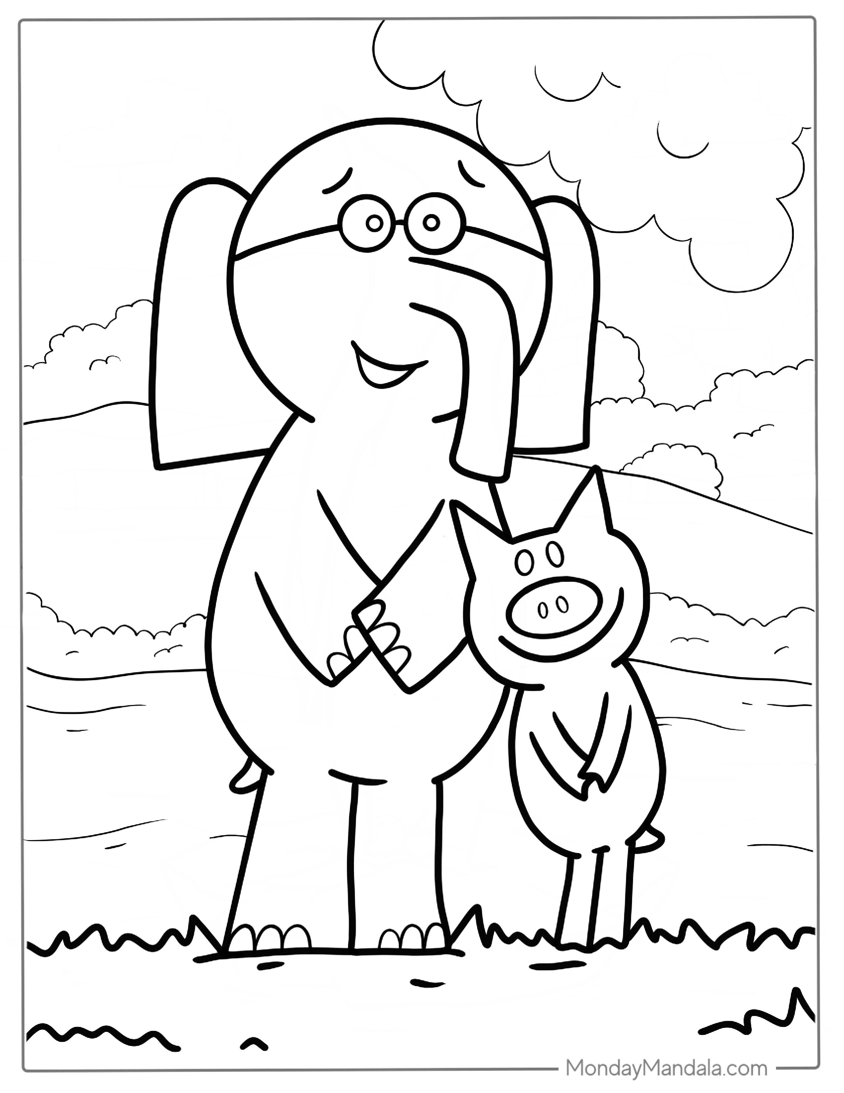 Elephant And Piggie Book Characters Coloring For Kids