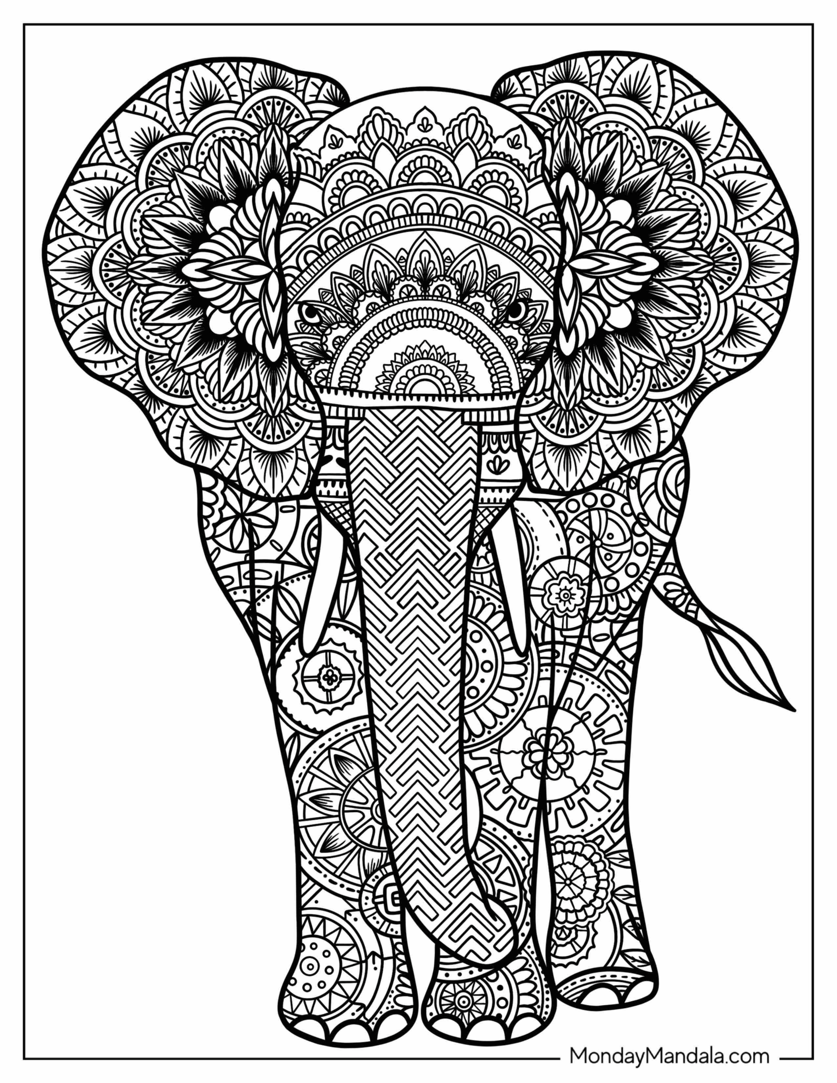 Elephant Mandala Coloring In For Adults