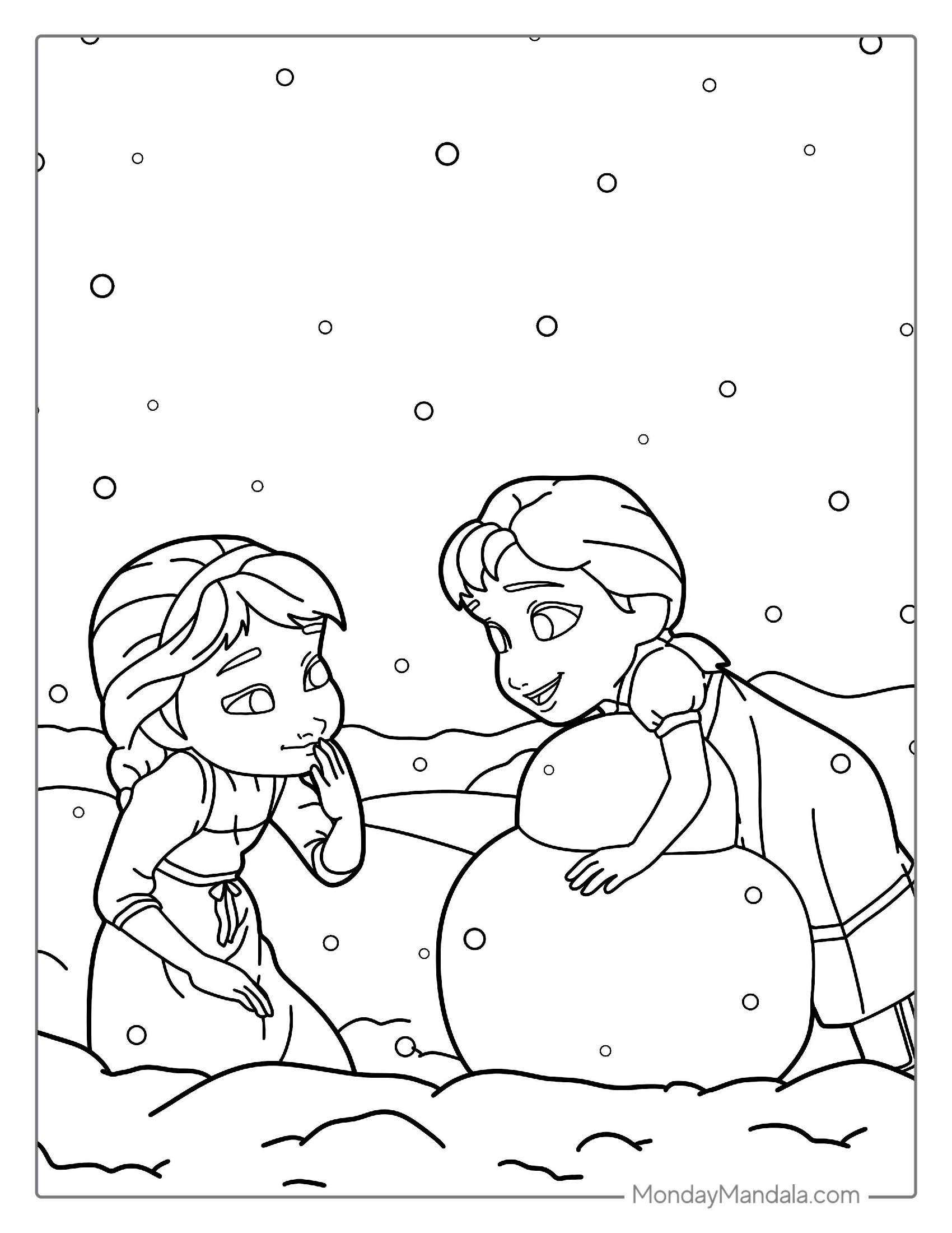 Elsa And Anna Young Coloring Page