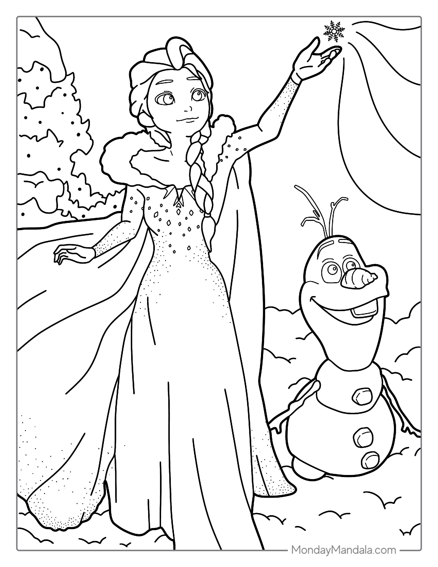 Elsa And Olaf From Frozen Coloring Page