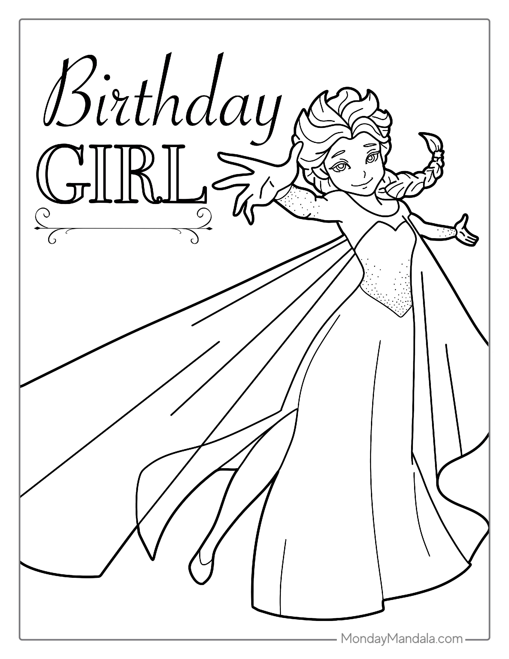 Elsa Happy Birthday Coloring Page For Girls