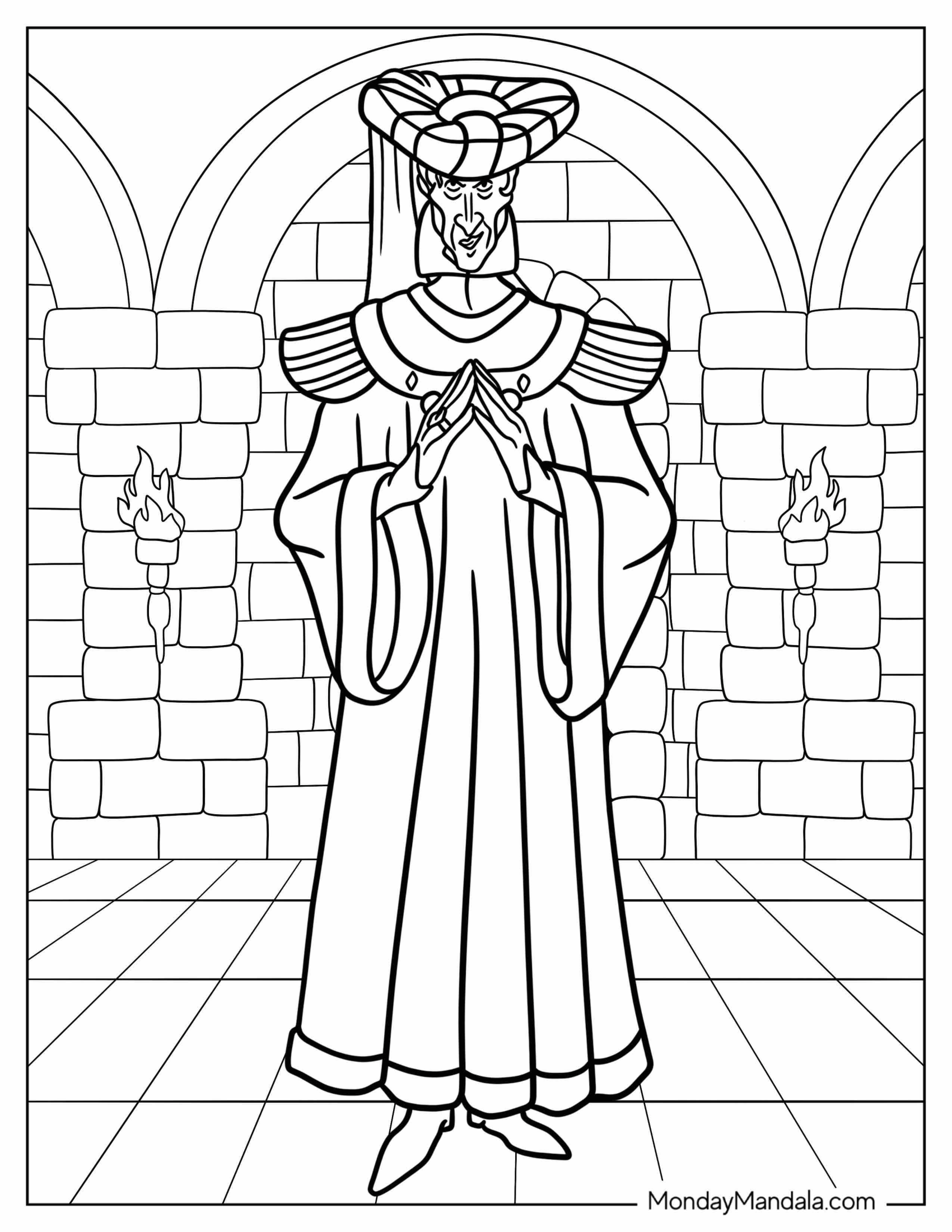 Evil Claude Frollo Disney Villain Coloring Page