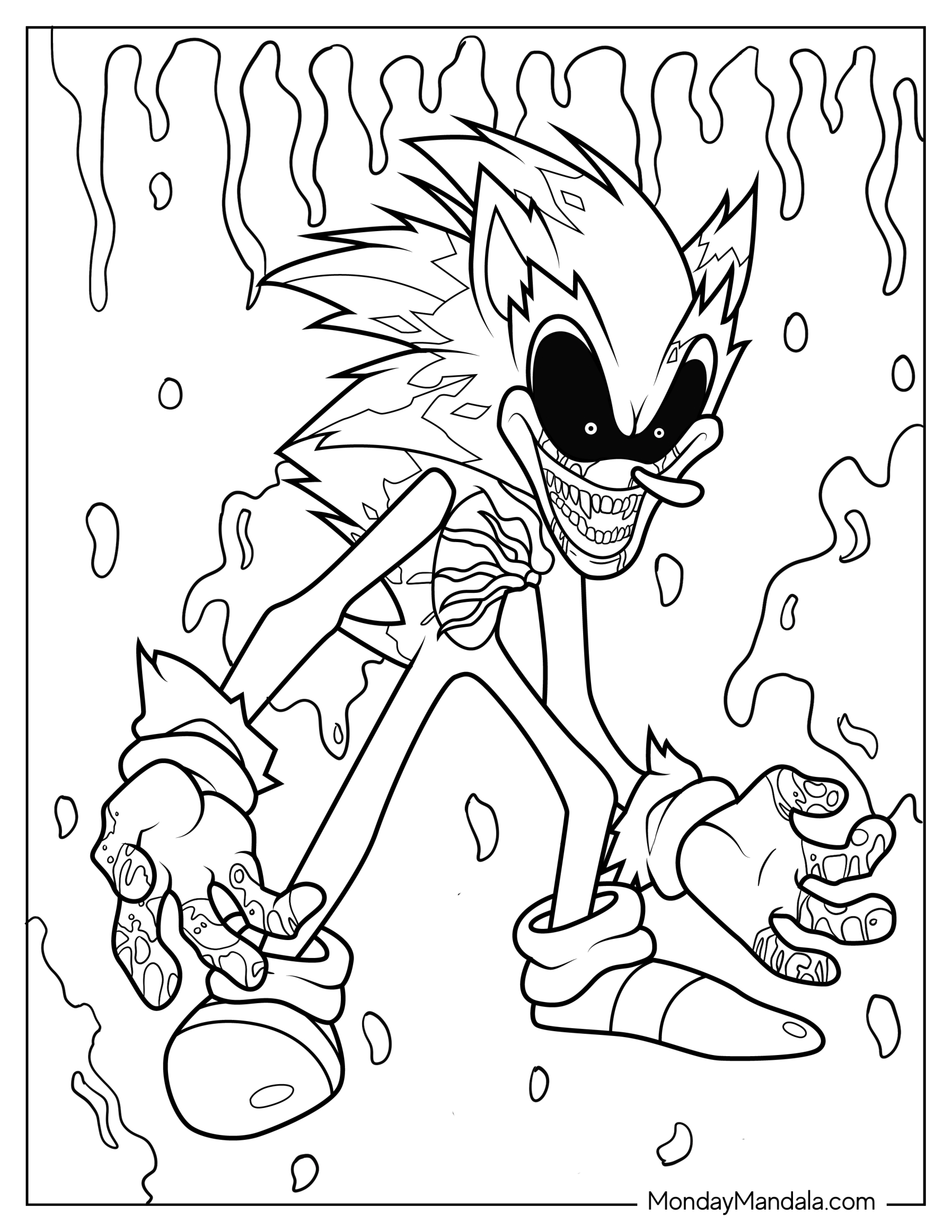 Evil Sonic Exe Coloring Page Covered In Blood