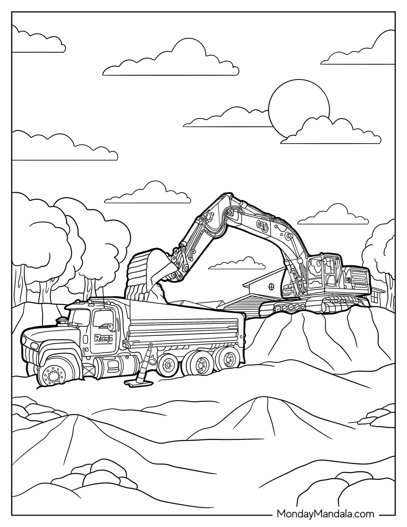 Excavator Scooping Soil Into Truck