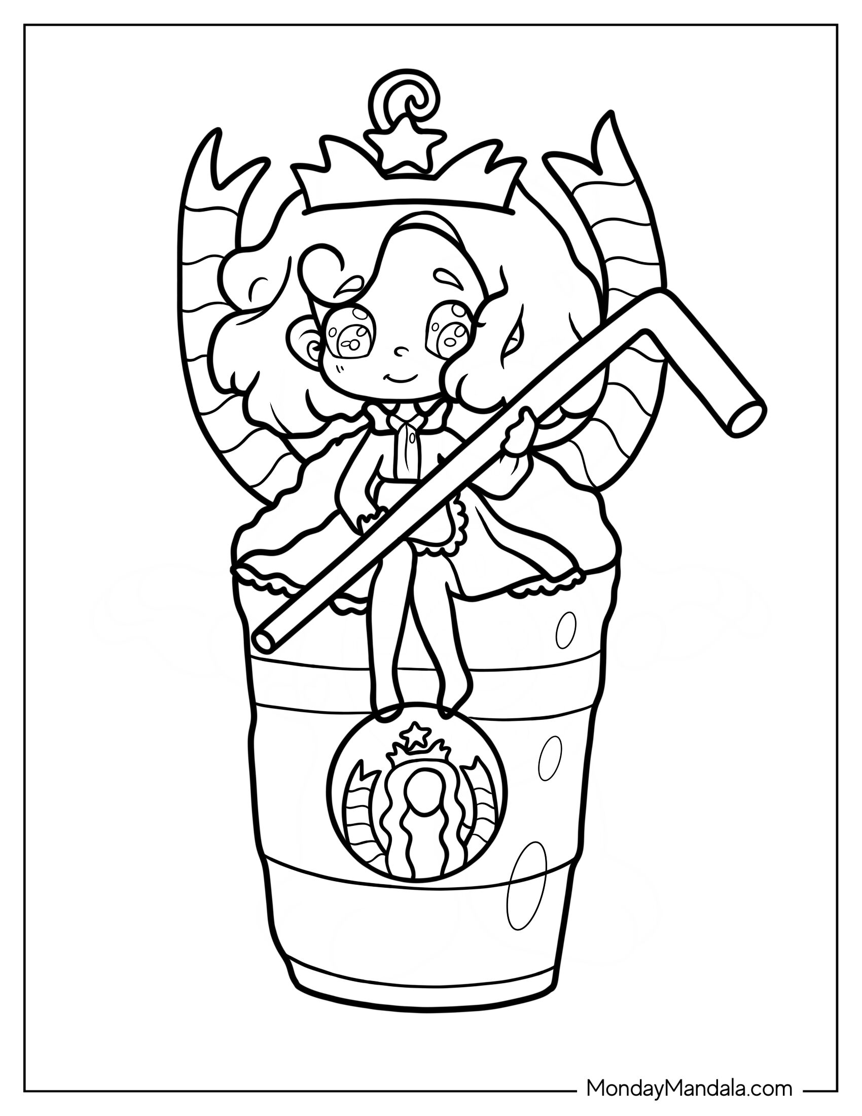 Fairy Sitting On Top Of Starbucks Coloring Page Cup