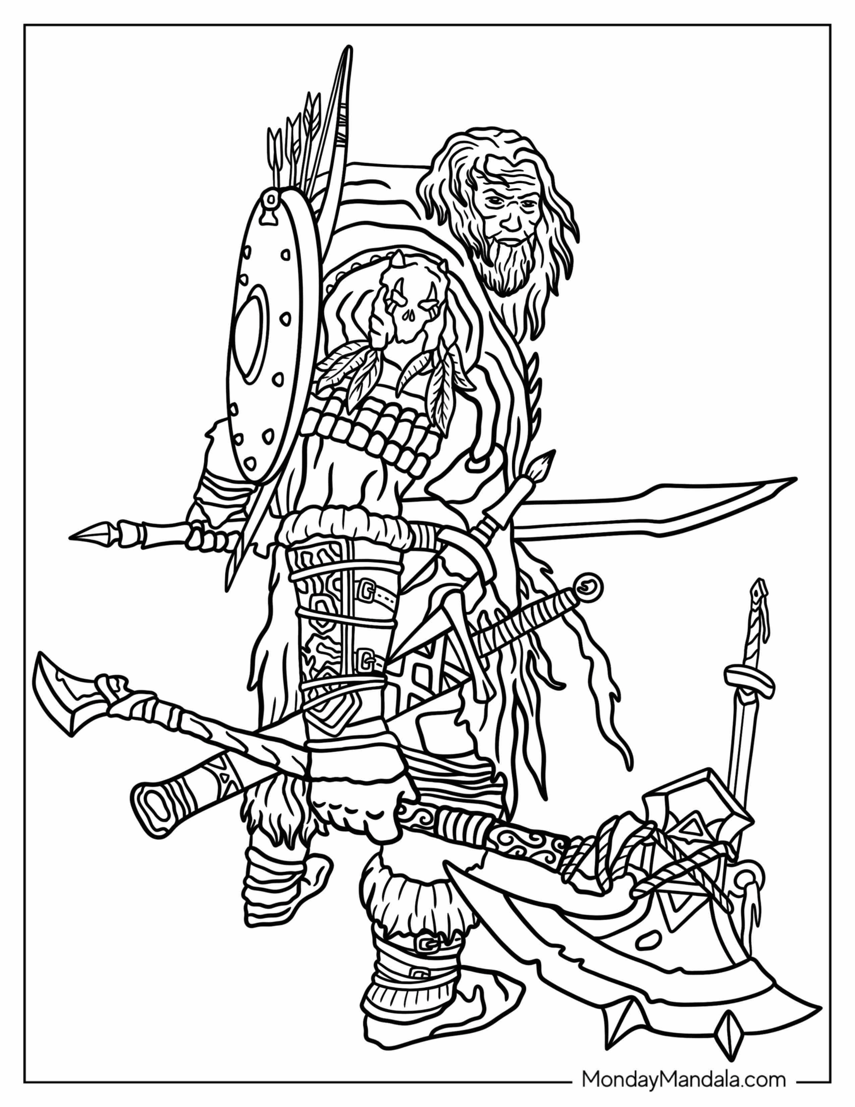 Fantasy Coloring Page Of Ranger Holding Axe