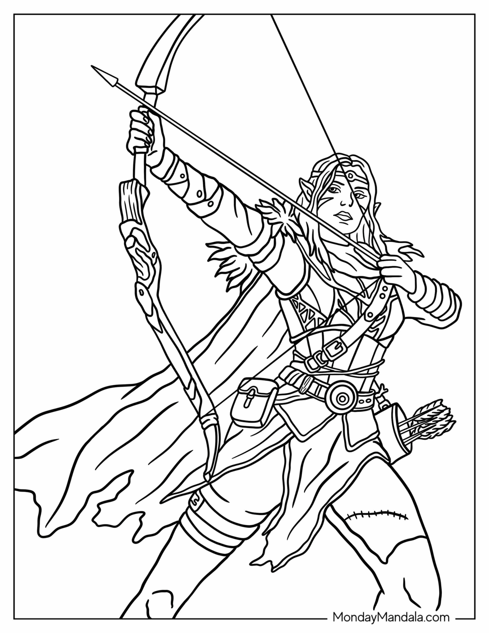 Fantasy Coloring Page Of Woman Elf Archer