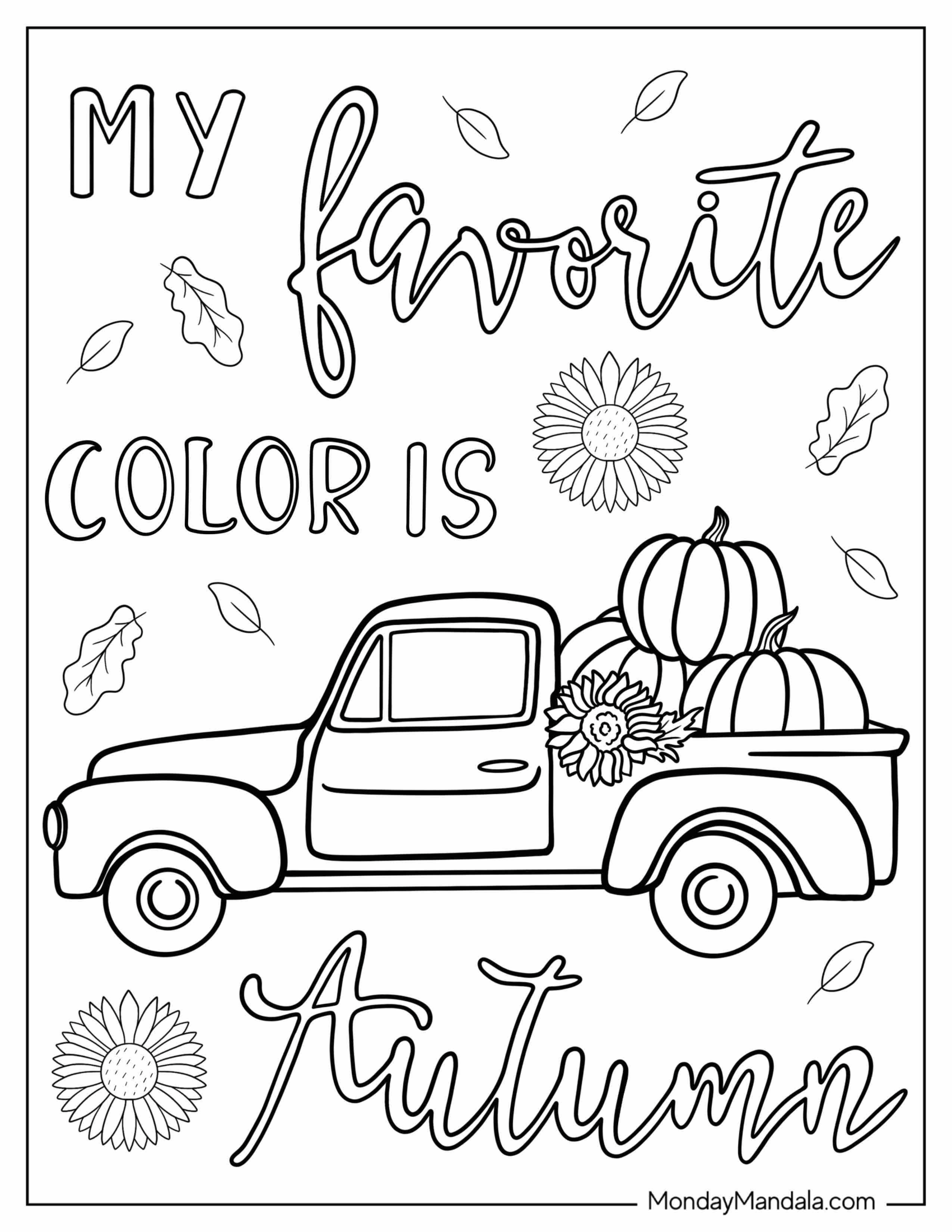 Farmers Truck With Large Pumpkins Coloring Sheet