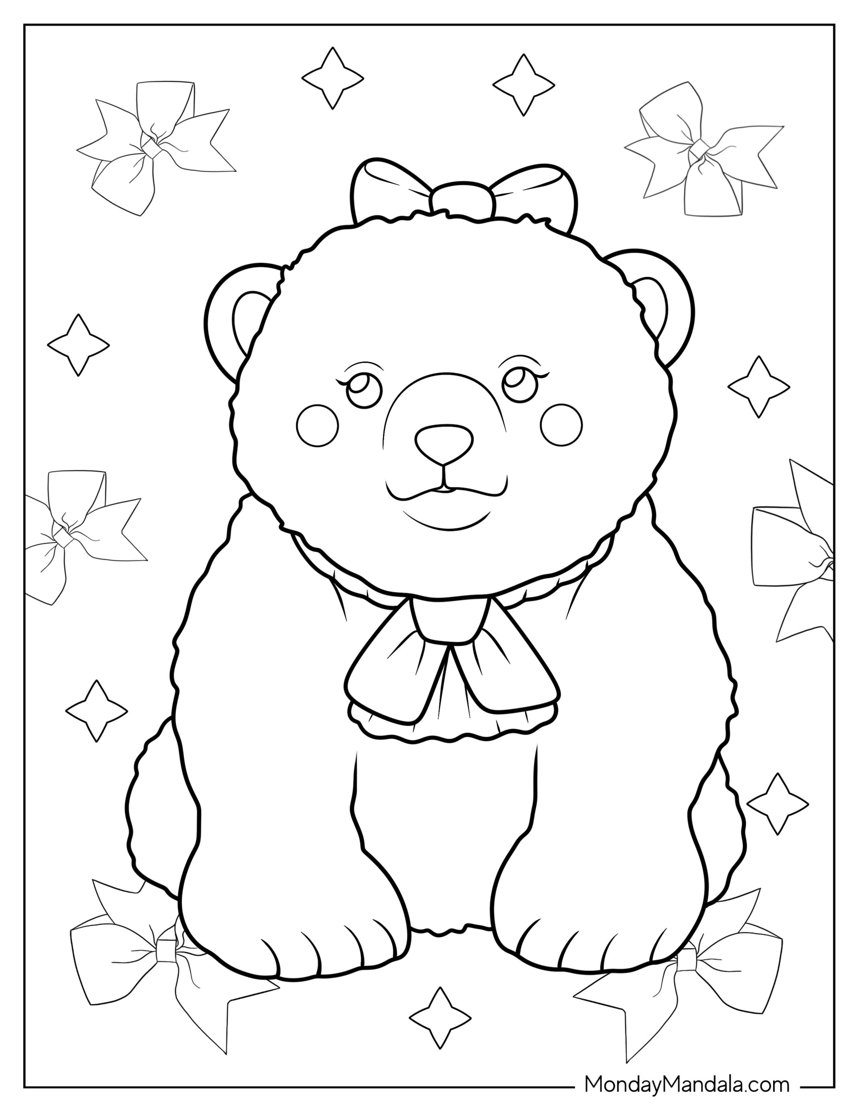 Female Bear Coloring Page Wearing Ribbon On Head