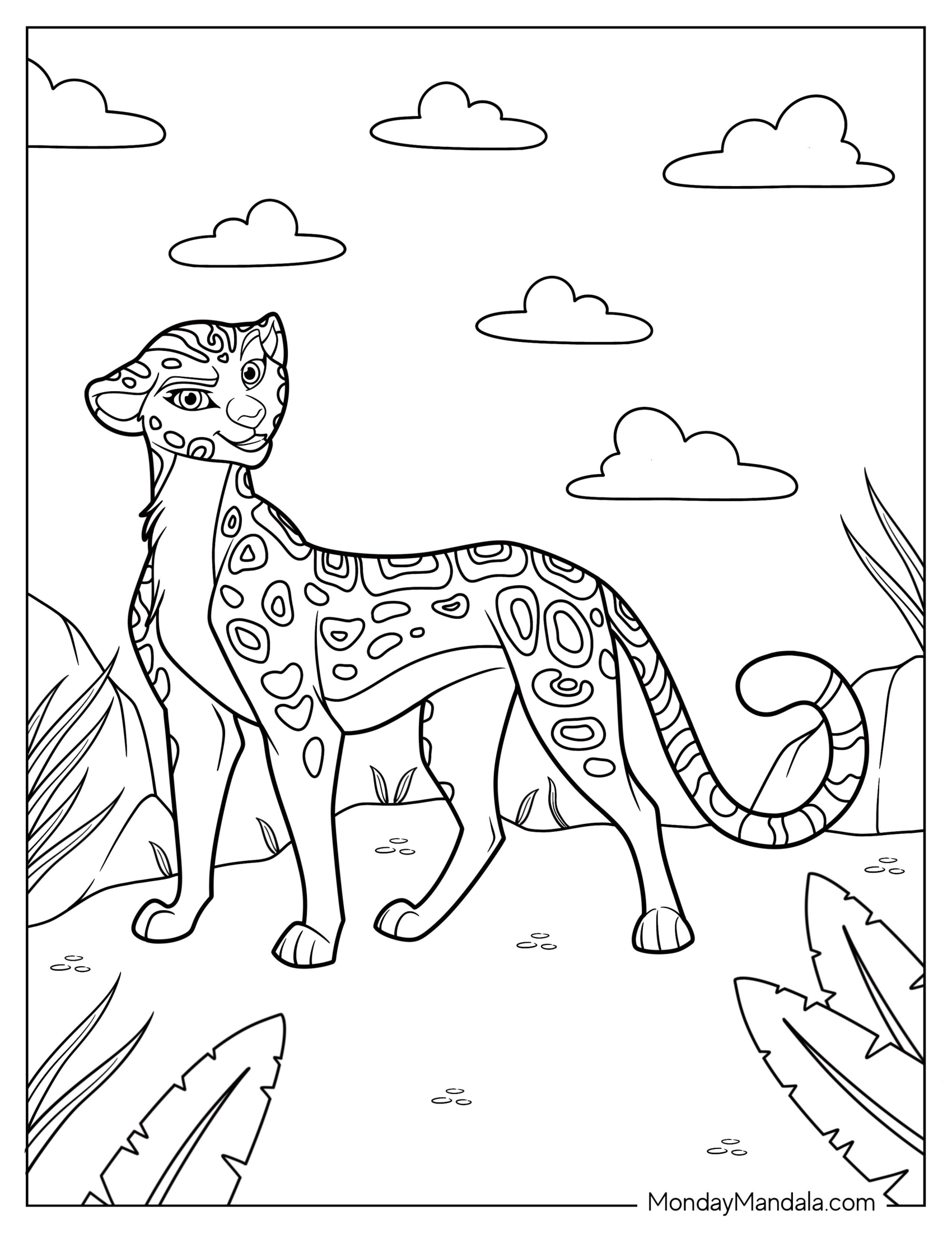 Female Cheetah Coloring Page Smirking