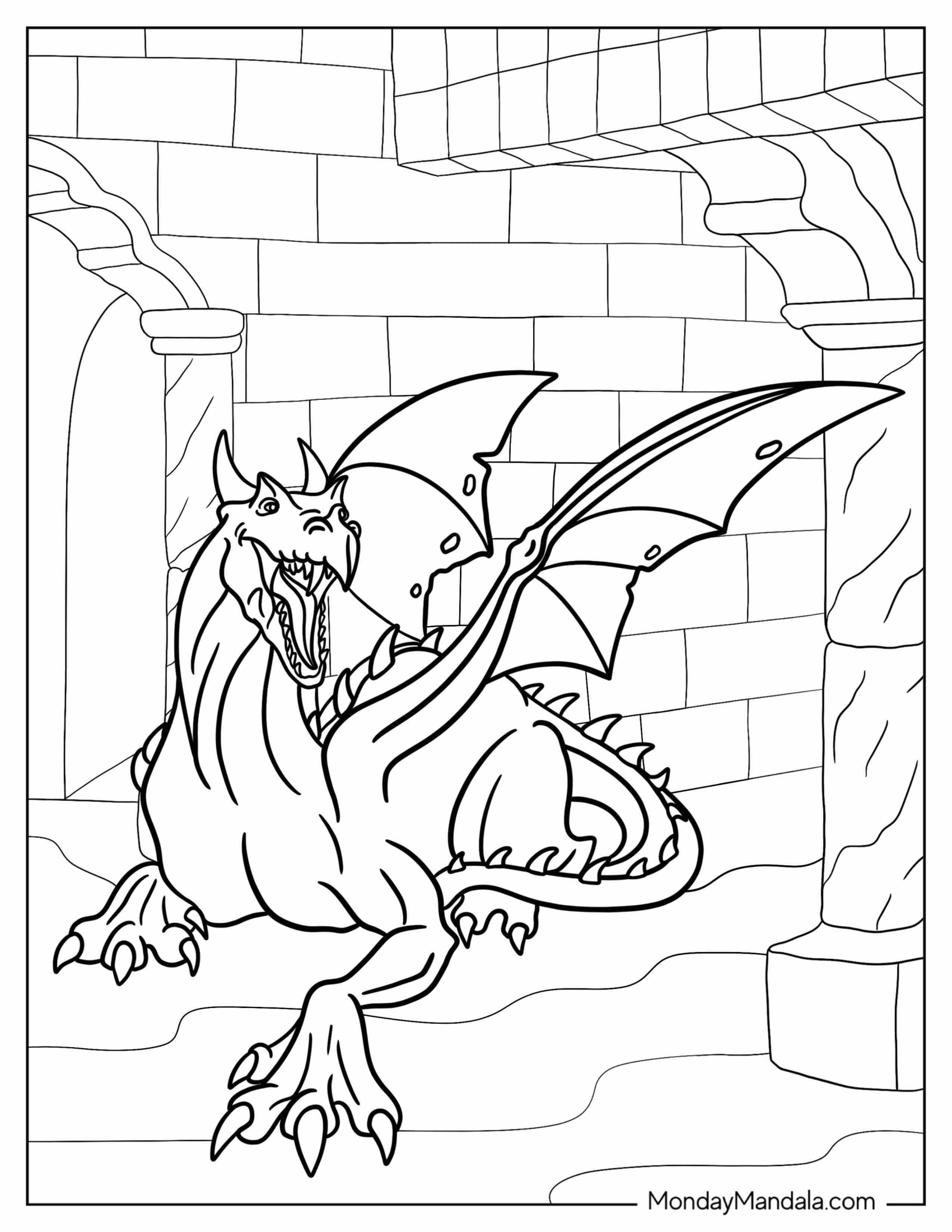 Ferocious Looking Dragon In Dungeon To Color