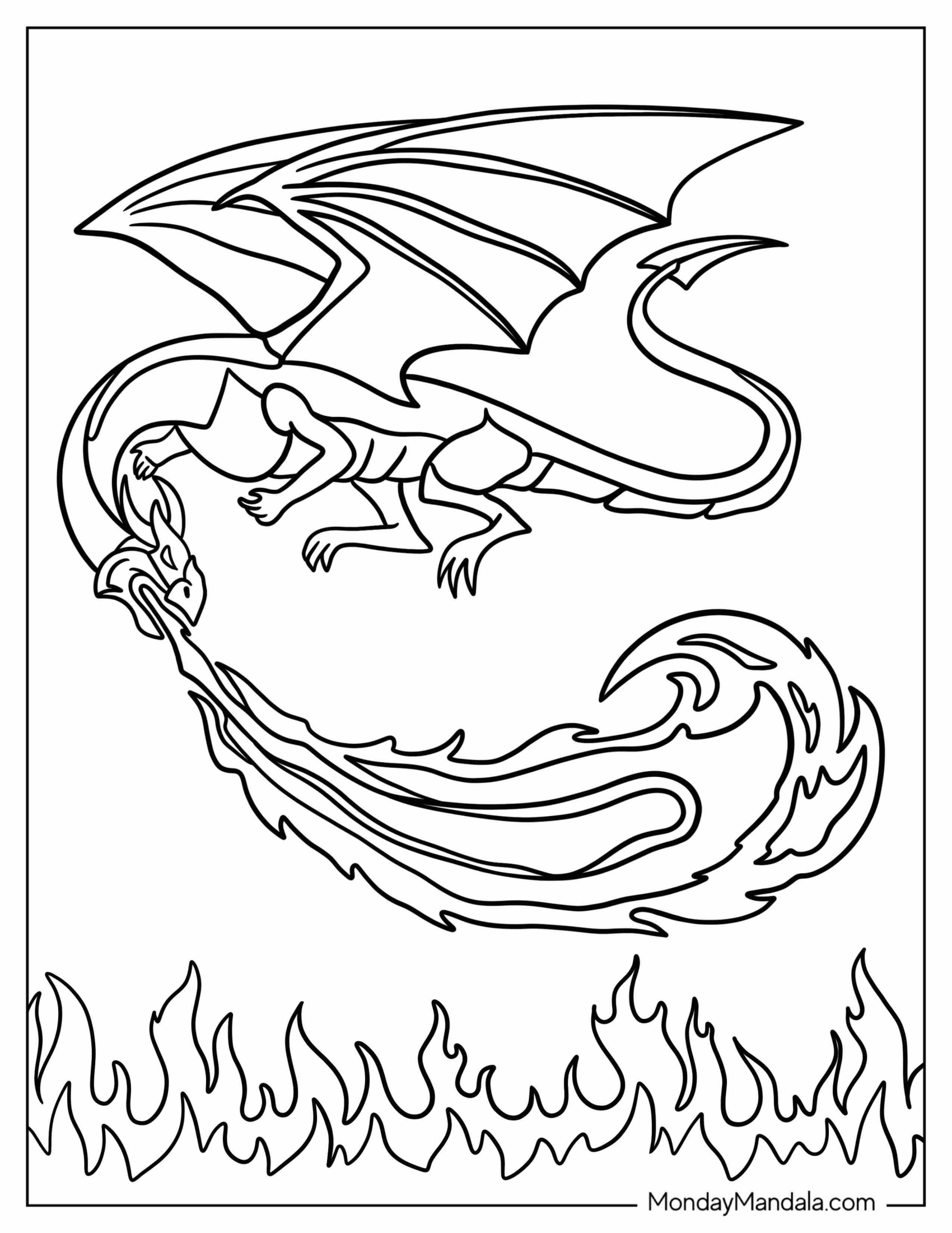 Fierce Looking Dragon Breathing Fire To Color