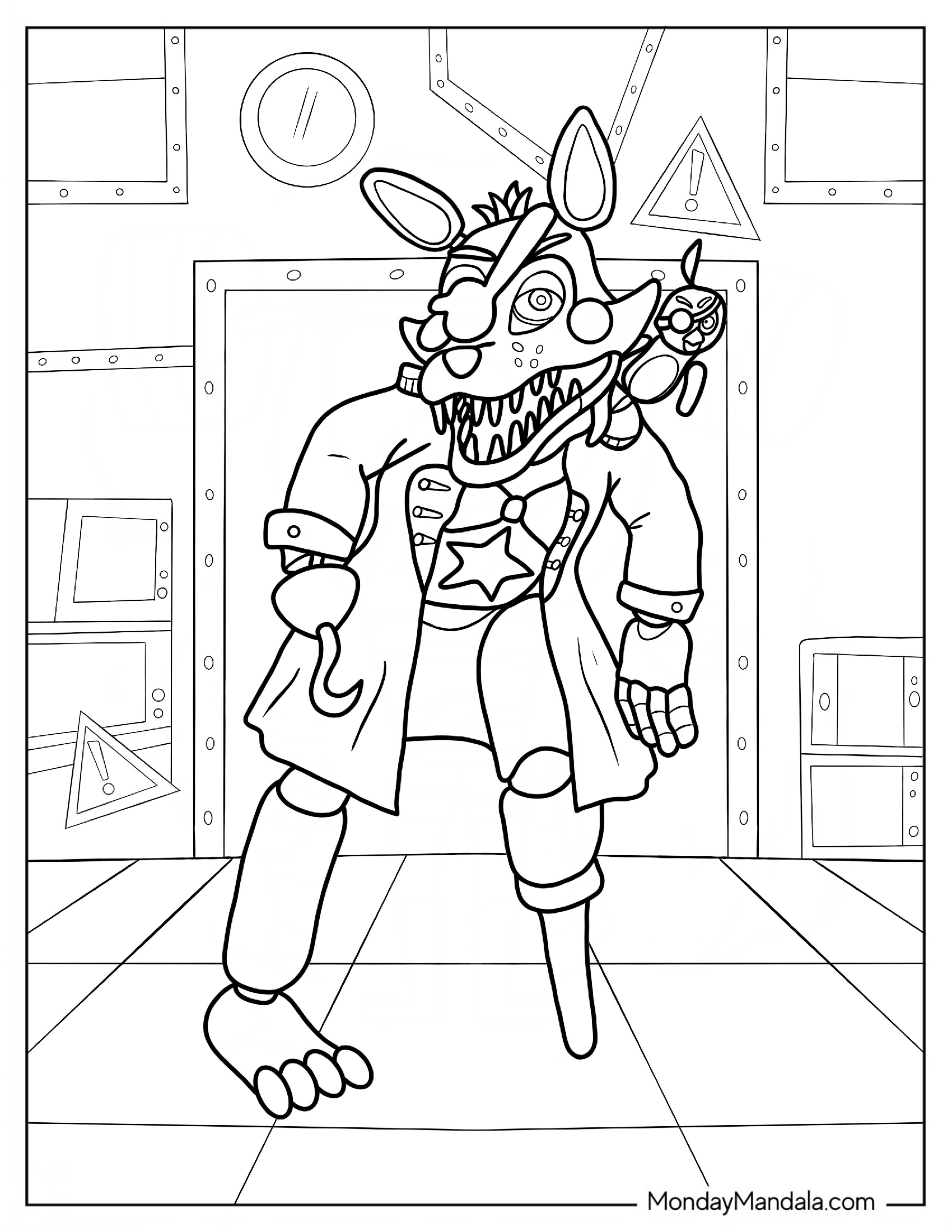 Five Nights At Freddy's Coloring Page Of Scary Rockstar Foxy For Kids