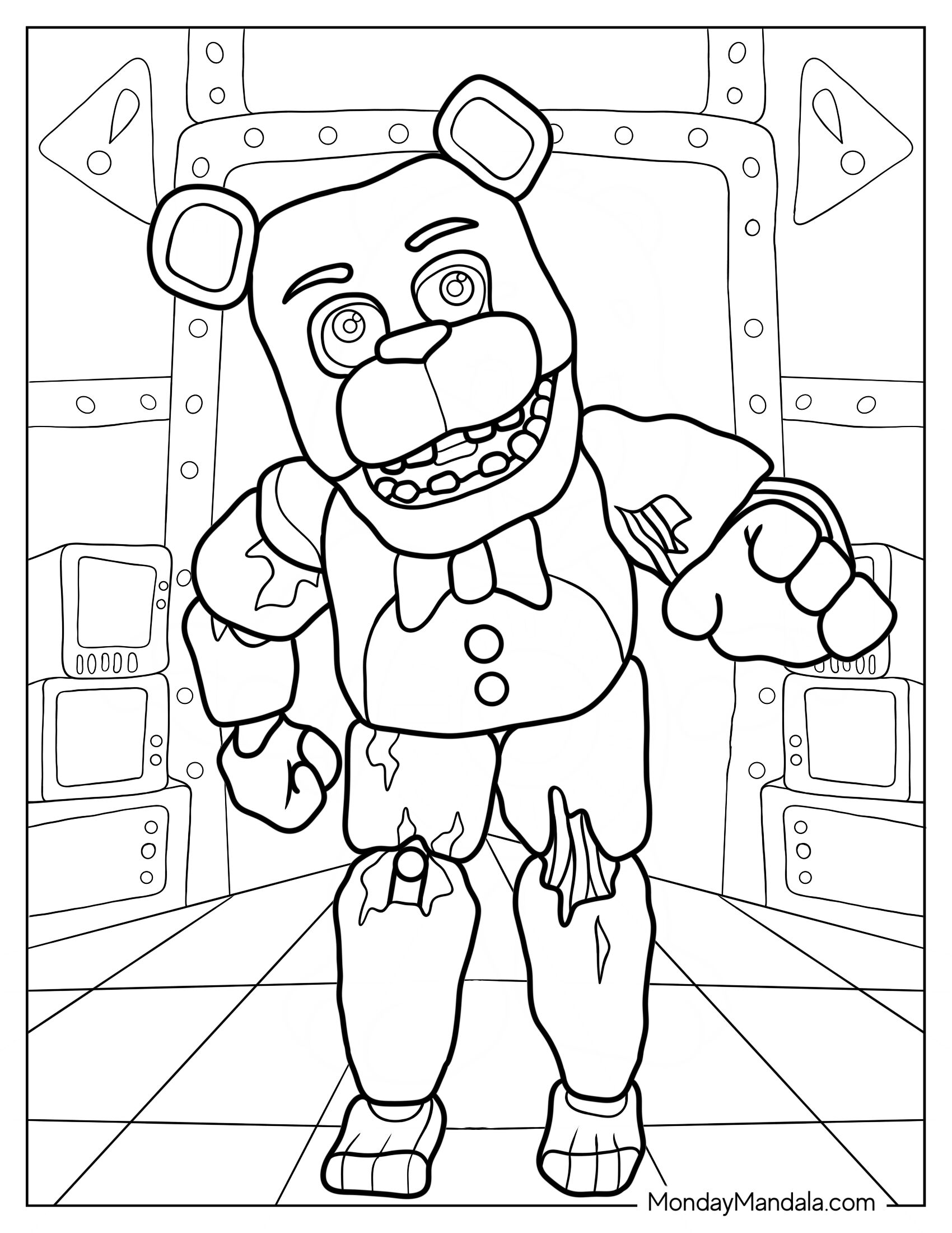 Five Nights At Freddy's Coloring Page Of Withered Freddy Reaching OuT