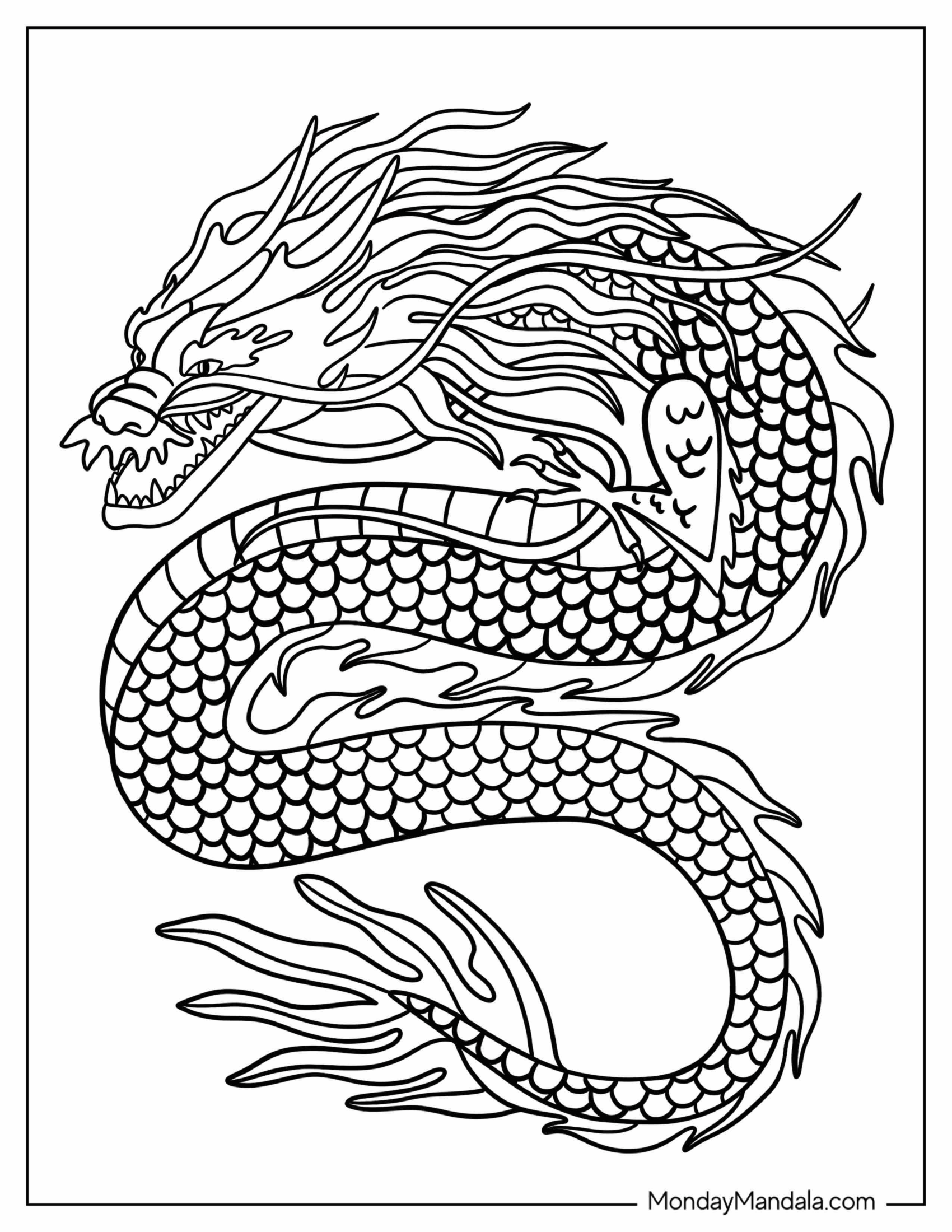 Flying Chinese Dragon To Color