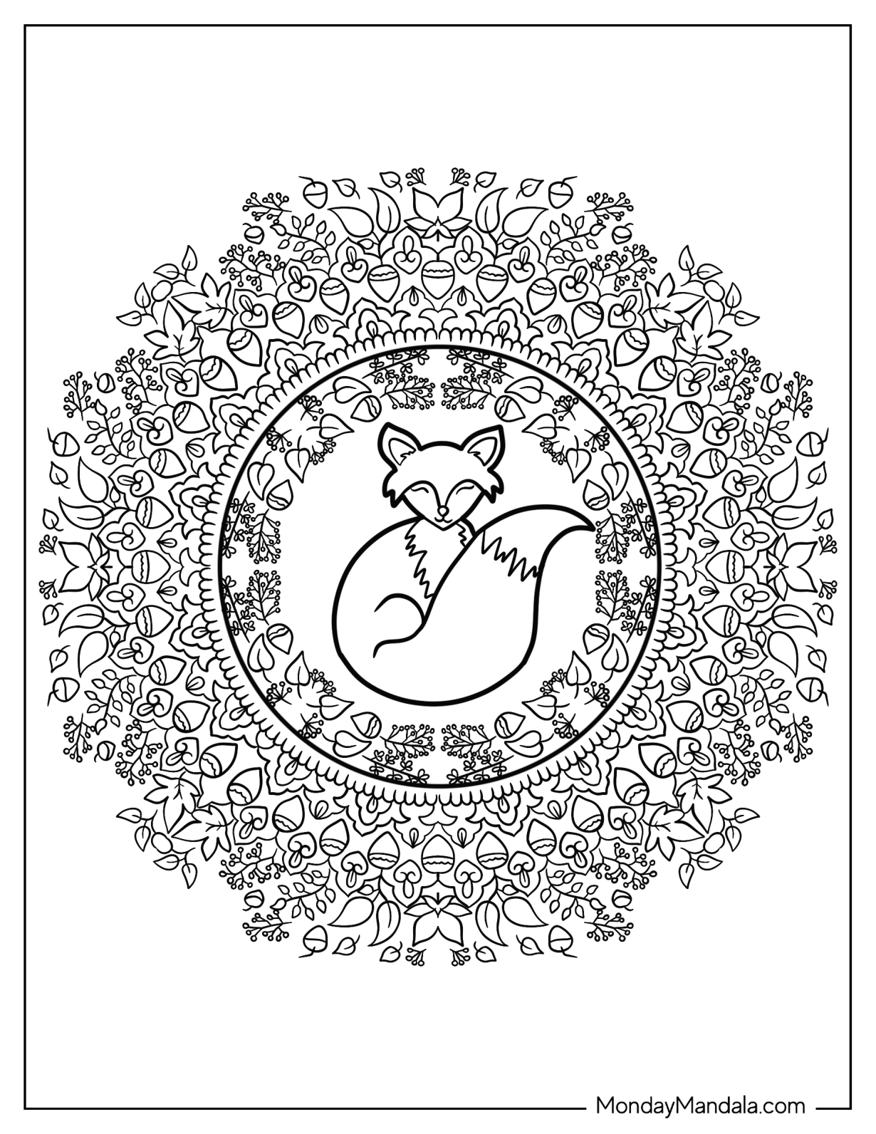 Fox Coloring Page Inside Floral Mandala