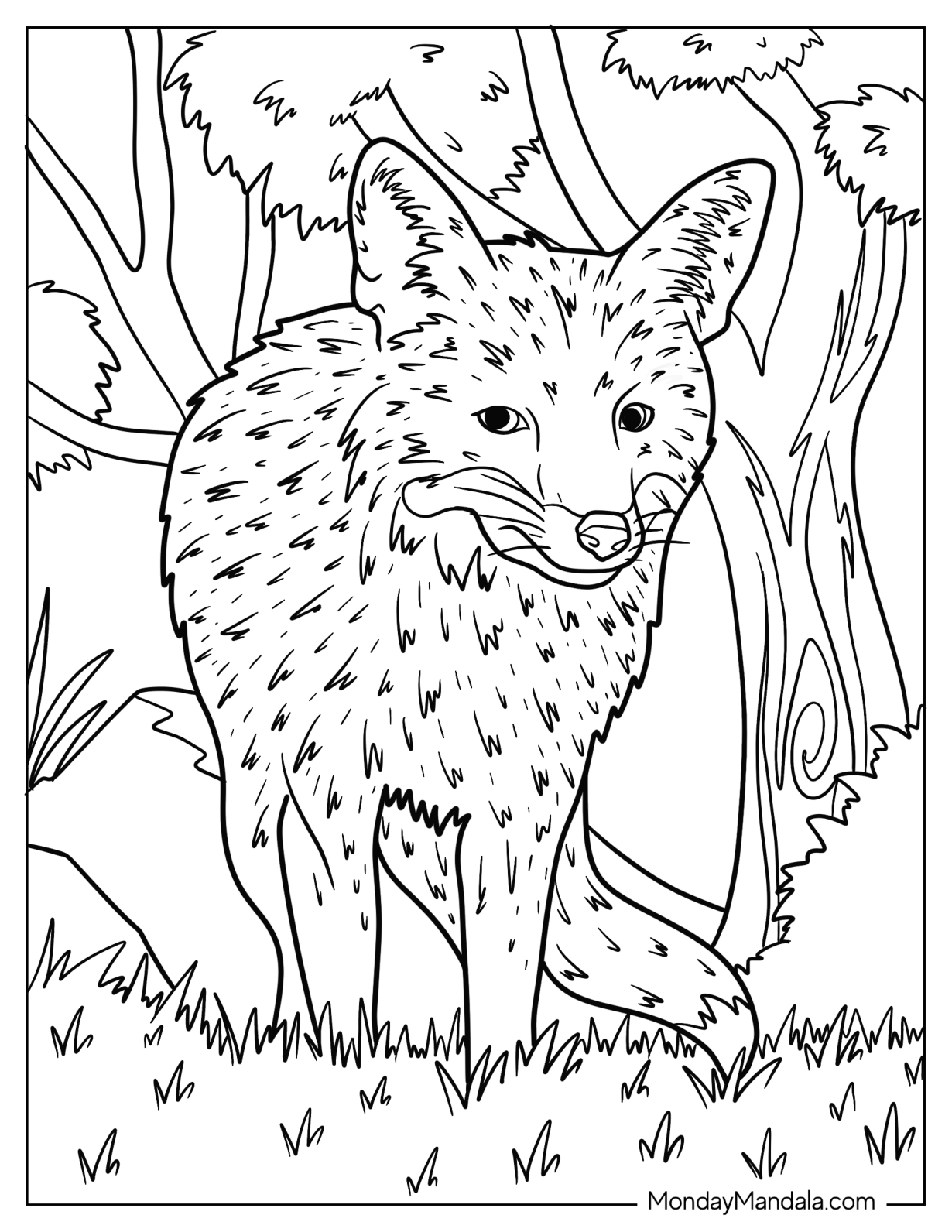 Fox Coloring Page Walking In The Forest