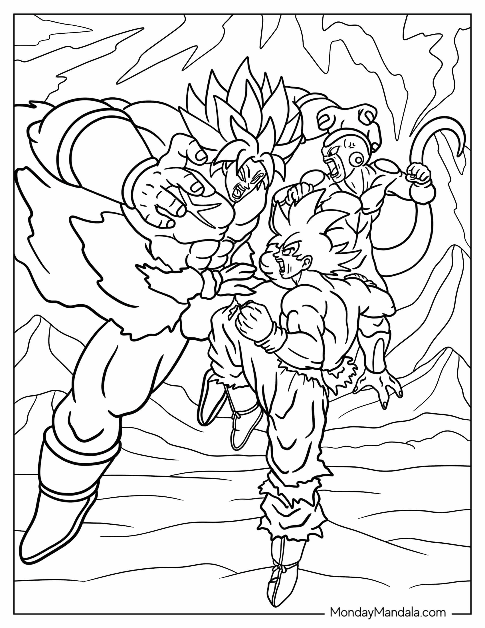 Frieza And Goku Fighting Broly Coloring Page