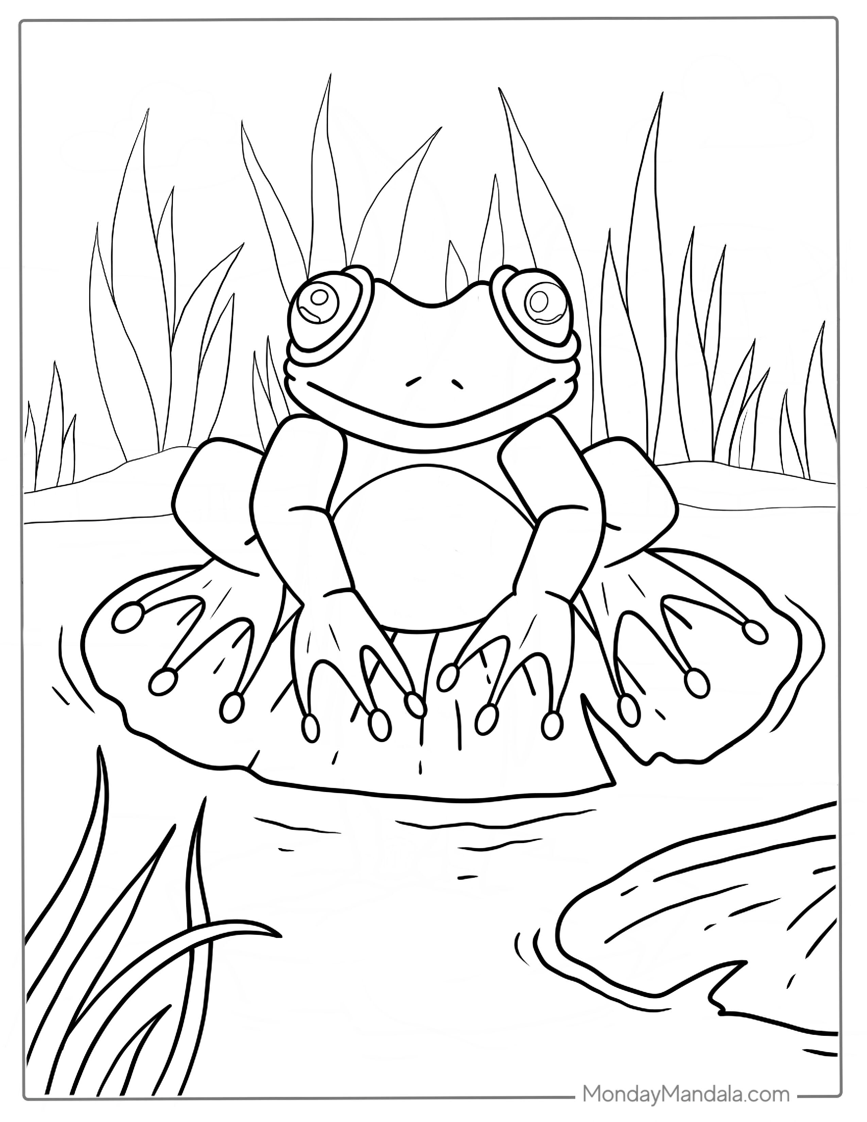 Frog Sitting On Lily Pad To Color For Kids