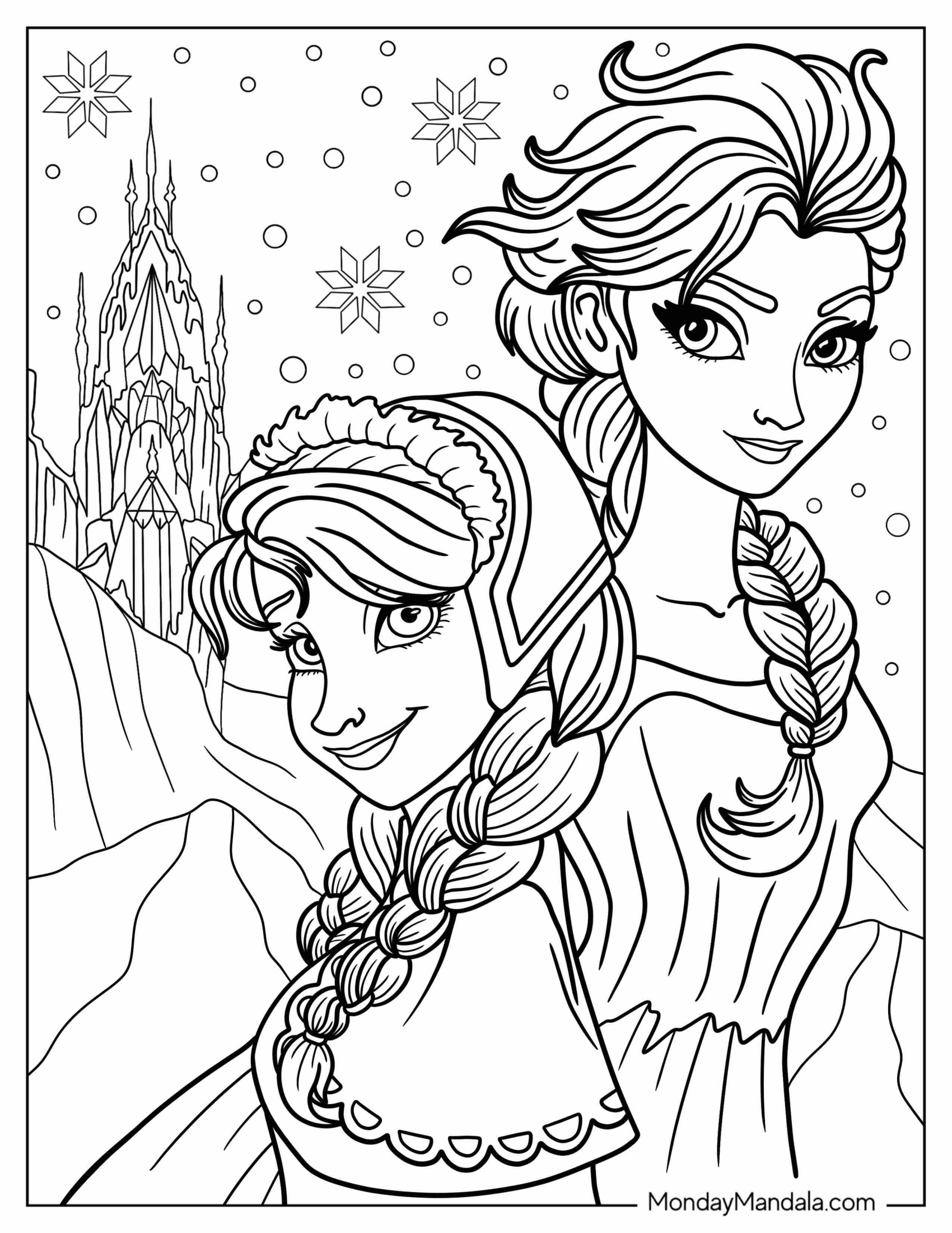 Frozen Anna And Elsa In Winter Coloring Sheet