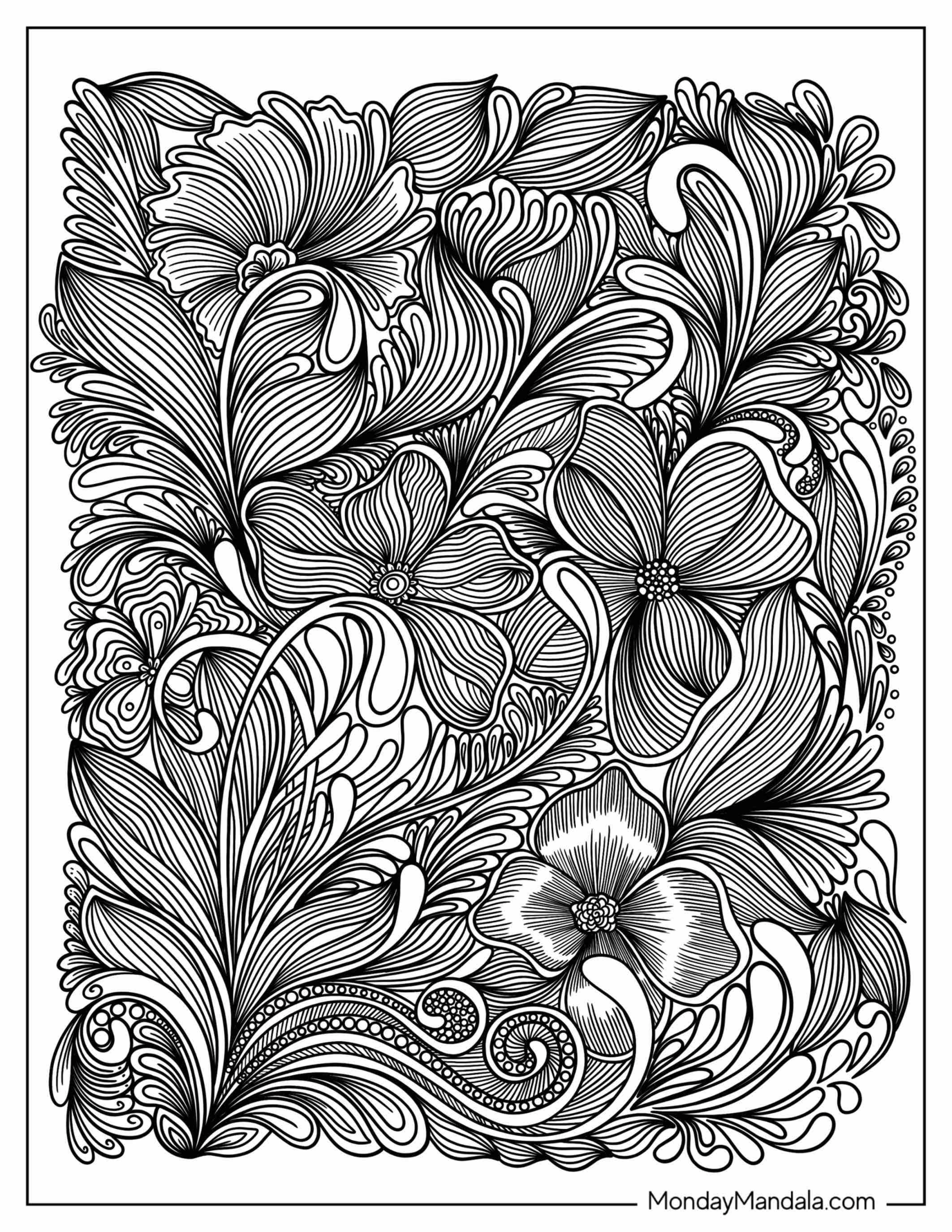 Full Page Zentangle Of Flowers