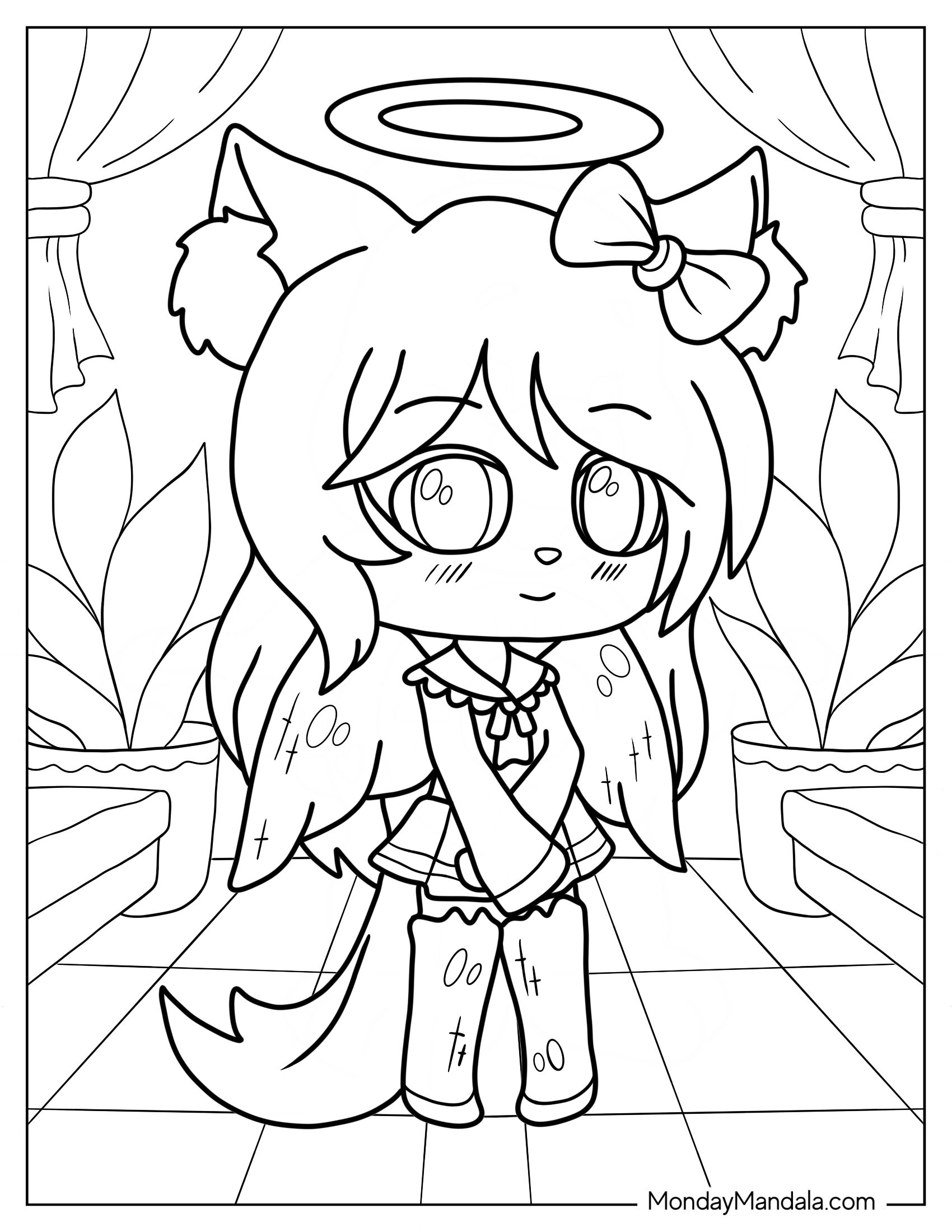 Gacha Life Coloring Page Of Cat Girl In School Uniform