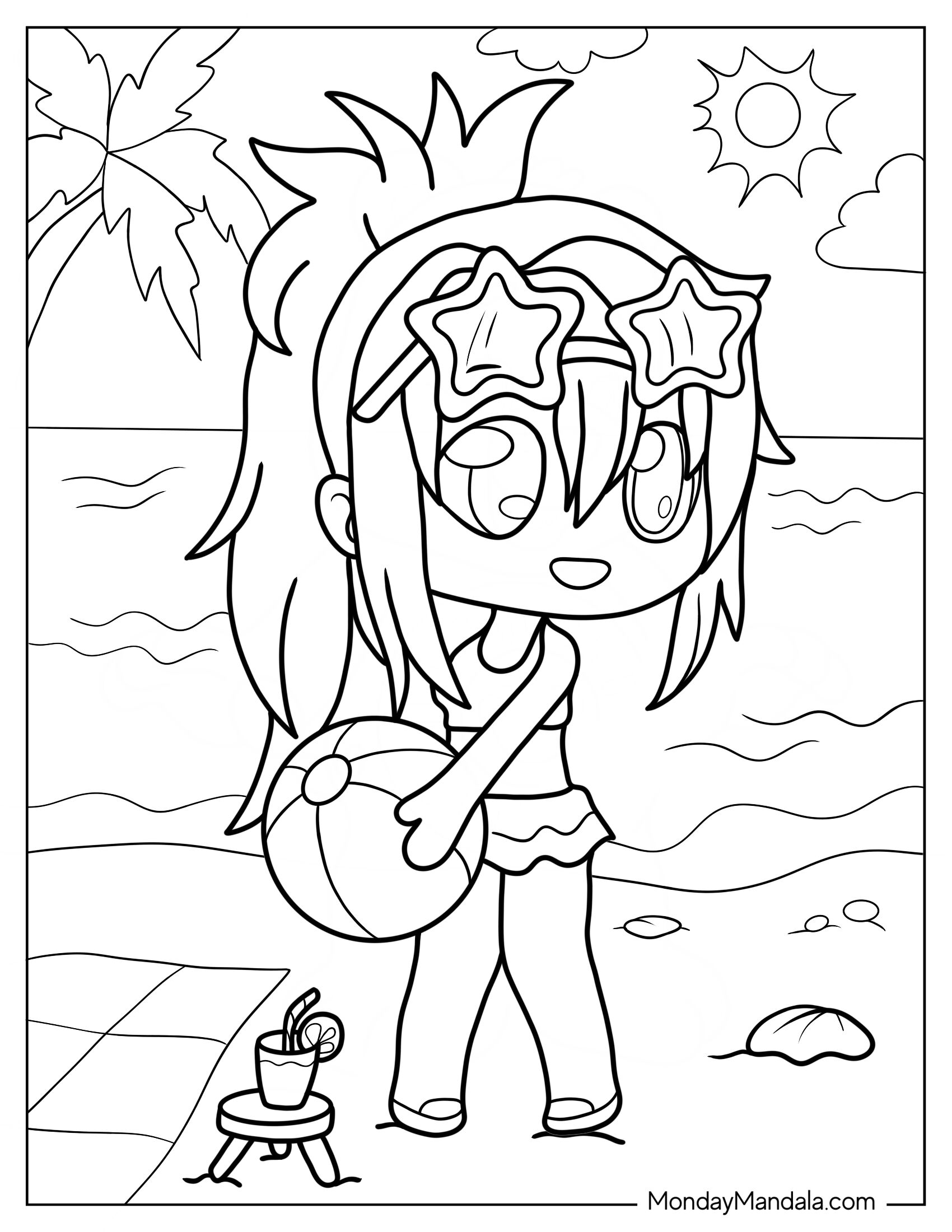 Gacha Life Coloring Page Of Cute Girl Holding Beach Ball