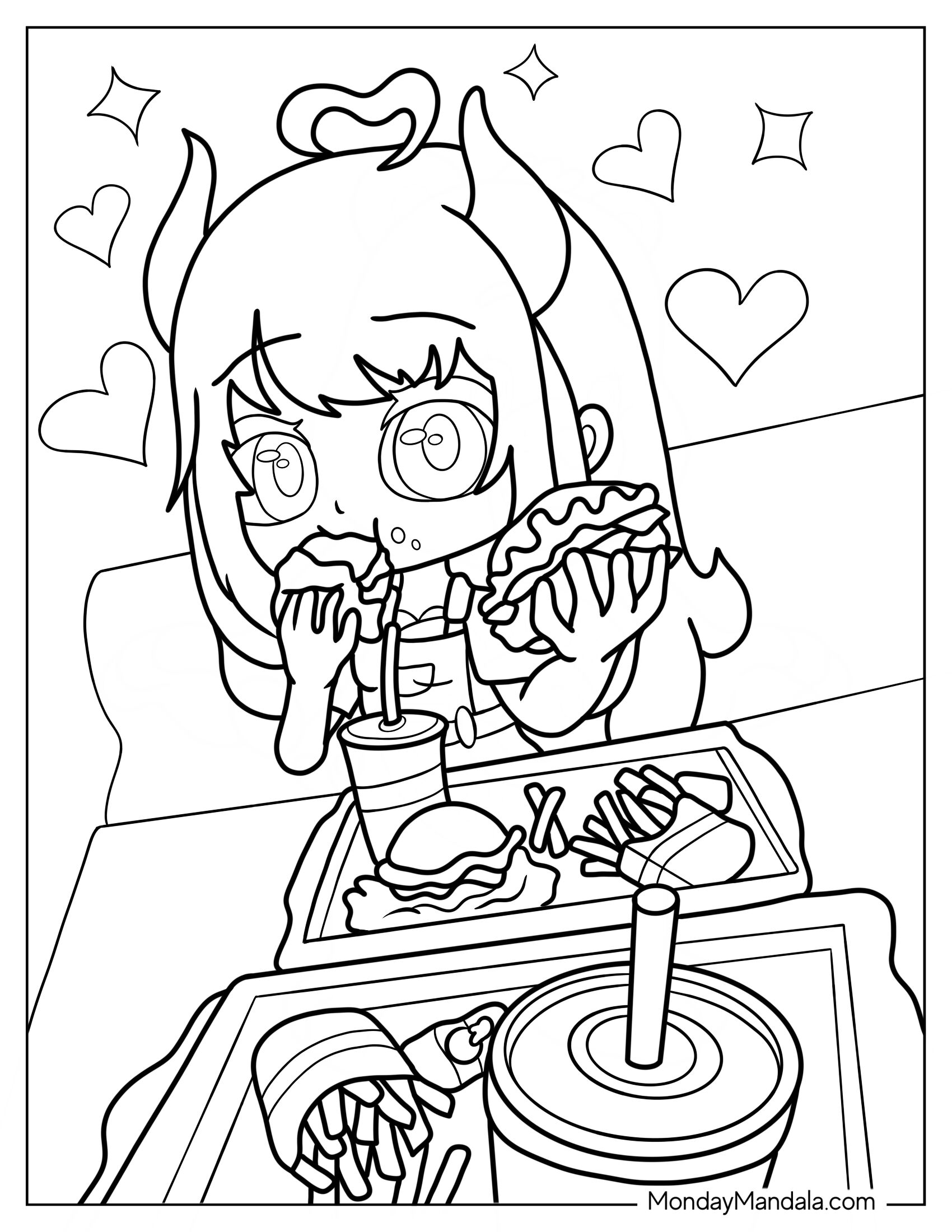 Gacha Life Coloring Page Of Girl Eating Fast Food