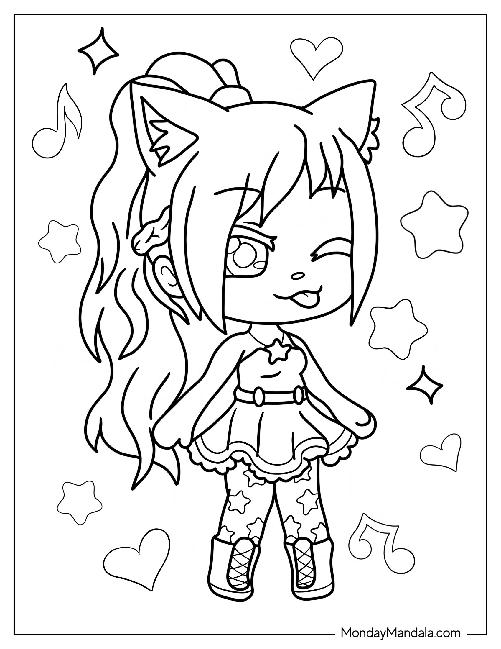 Gacha Life Coloring Page Of Girl Winking And Wearing Cute Dress