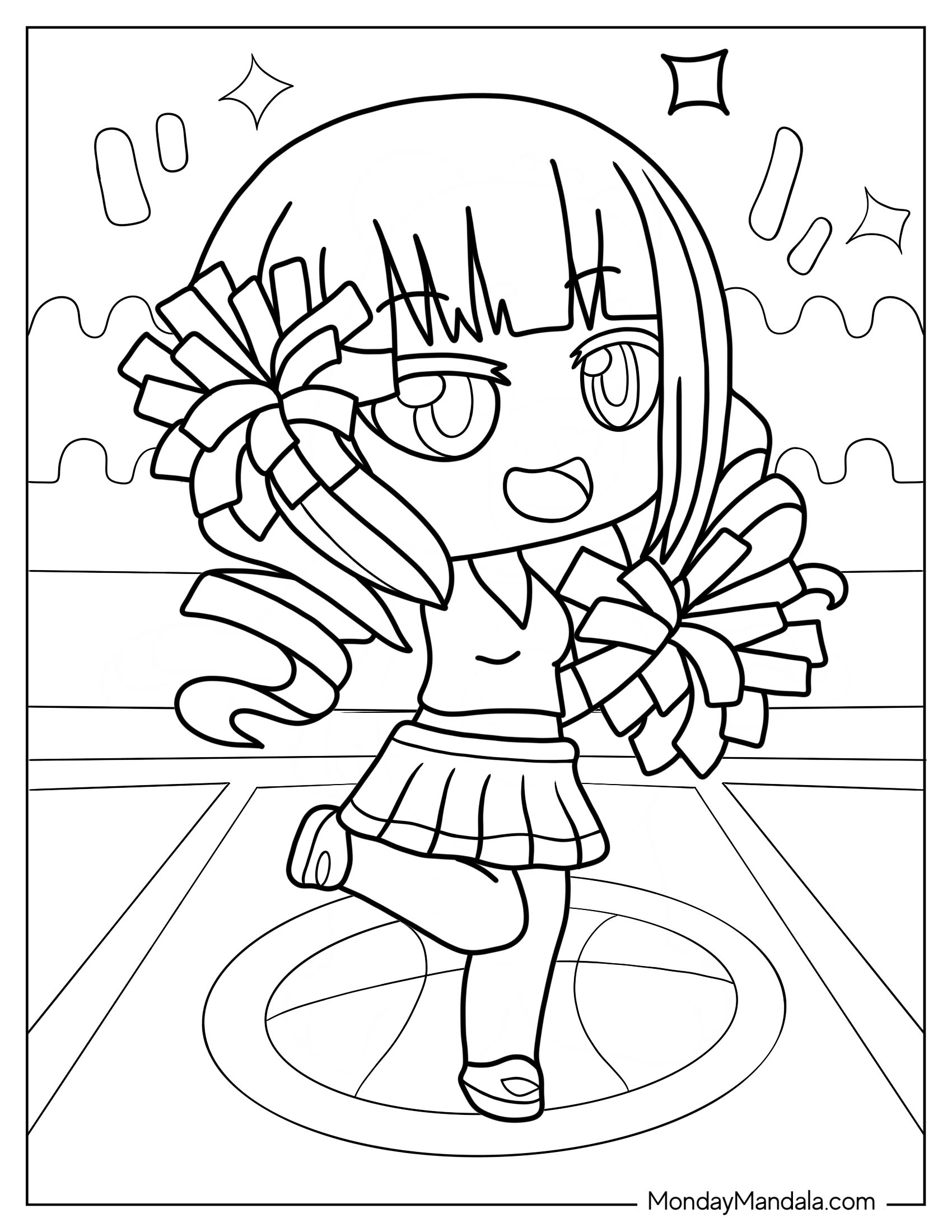 Gacha Life Coloring Page Of Kawaii Cheerleader With Pom Poms