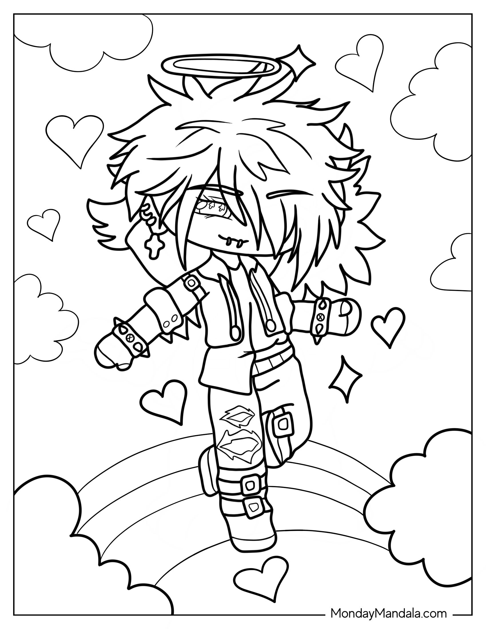 Gacha Life Coloring Page Of Punk Boy With Piercings And Halo