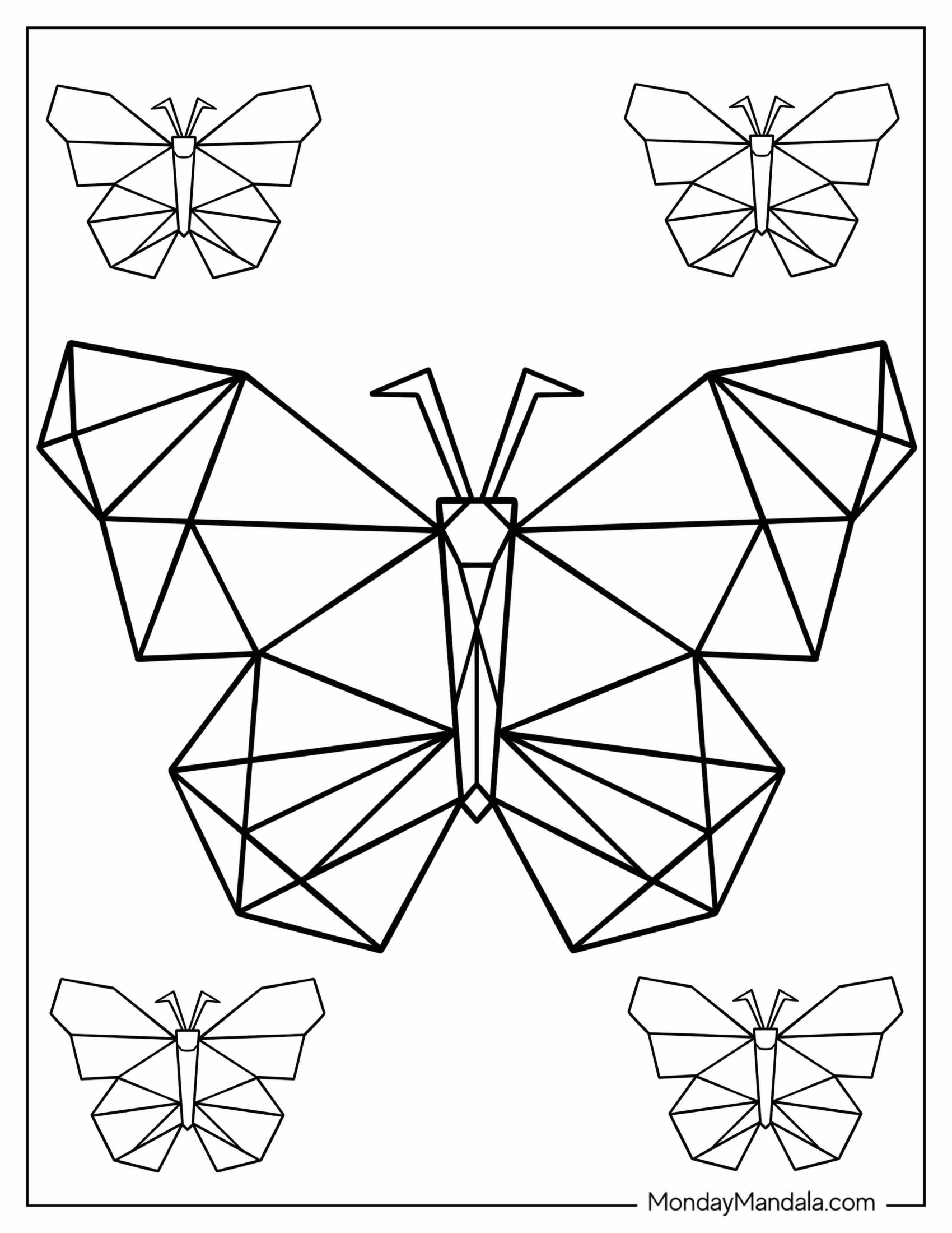 Geometric Coloring Page Of Butterflies For Kids