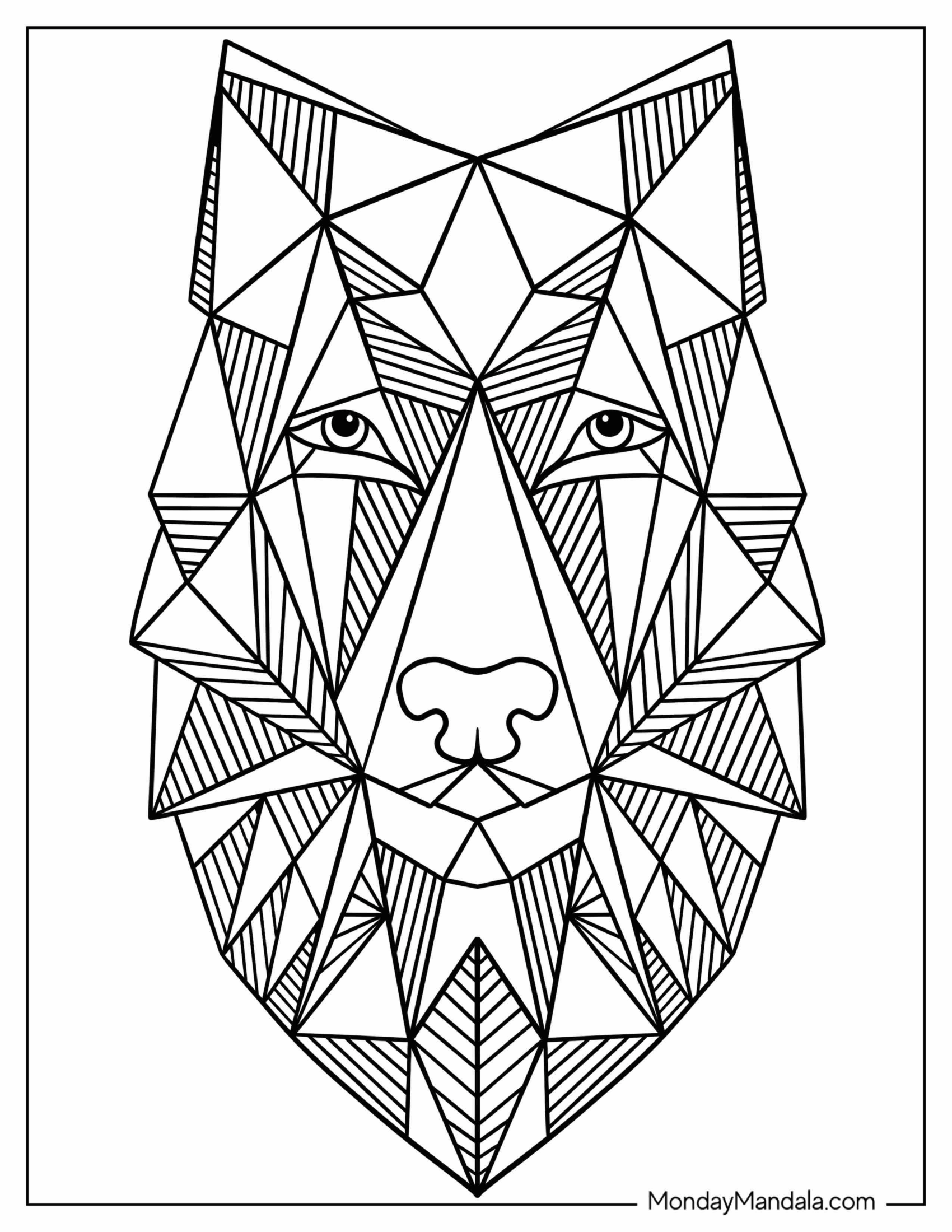 Geometric Coloring Page Of Dog Face For Kids