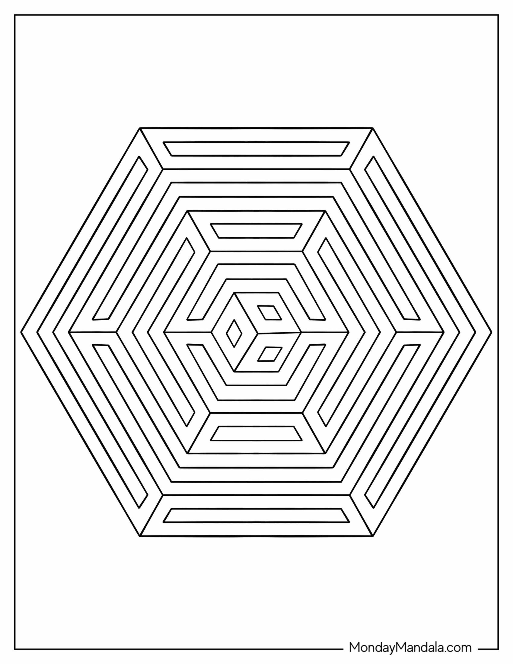 Geometric Coloring Page Of Honeybee Hexagon