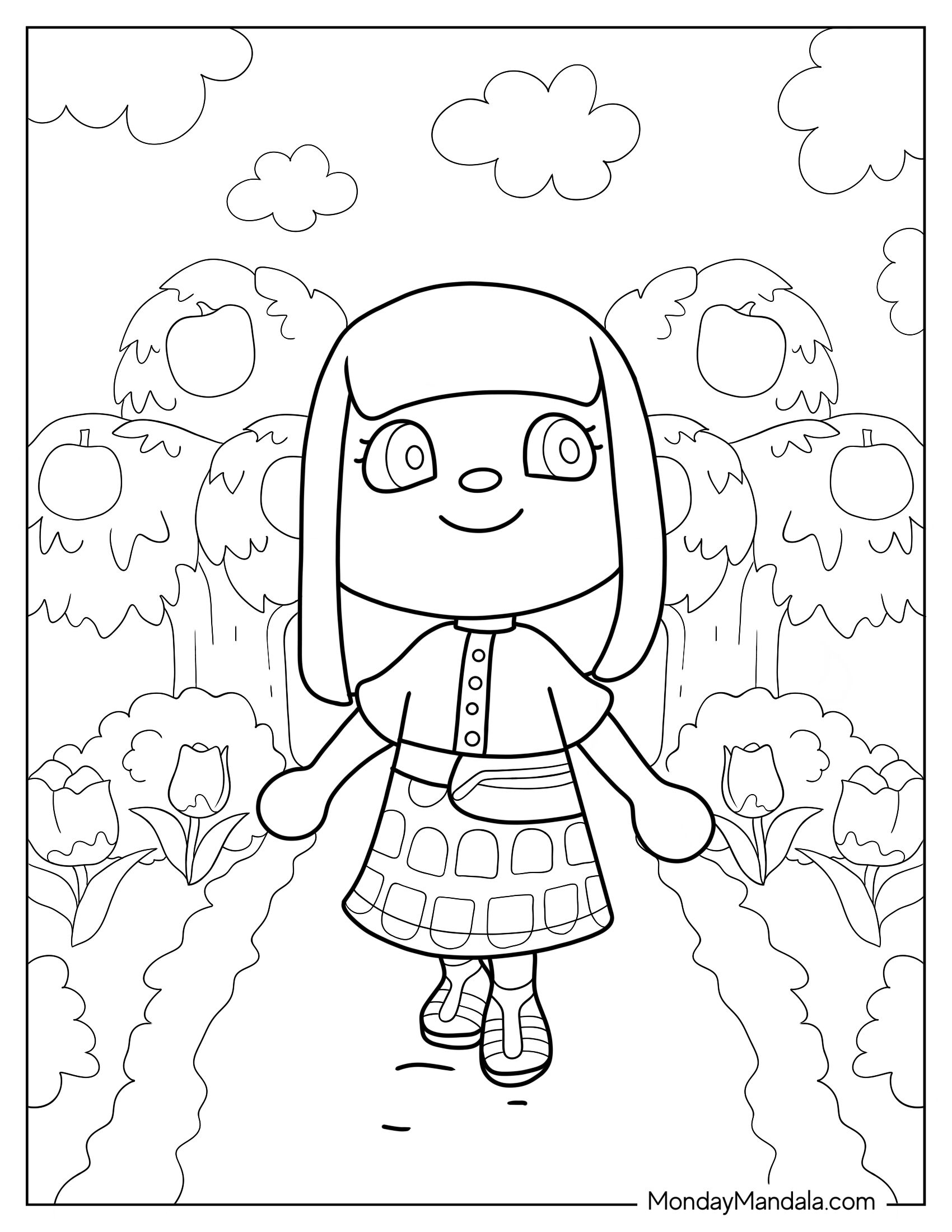 Girl In Animal Crossing Coloring Page New Horizons