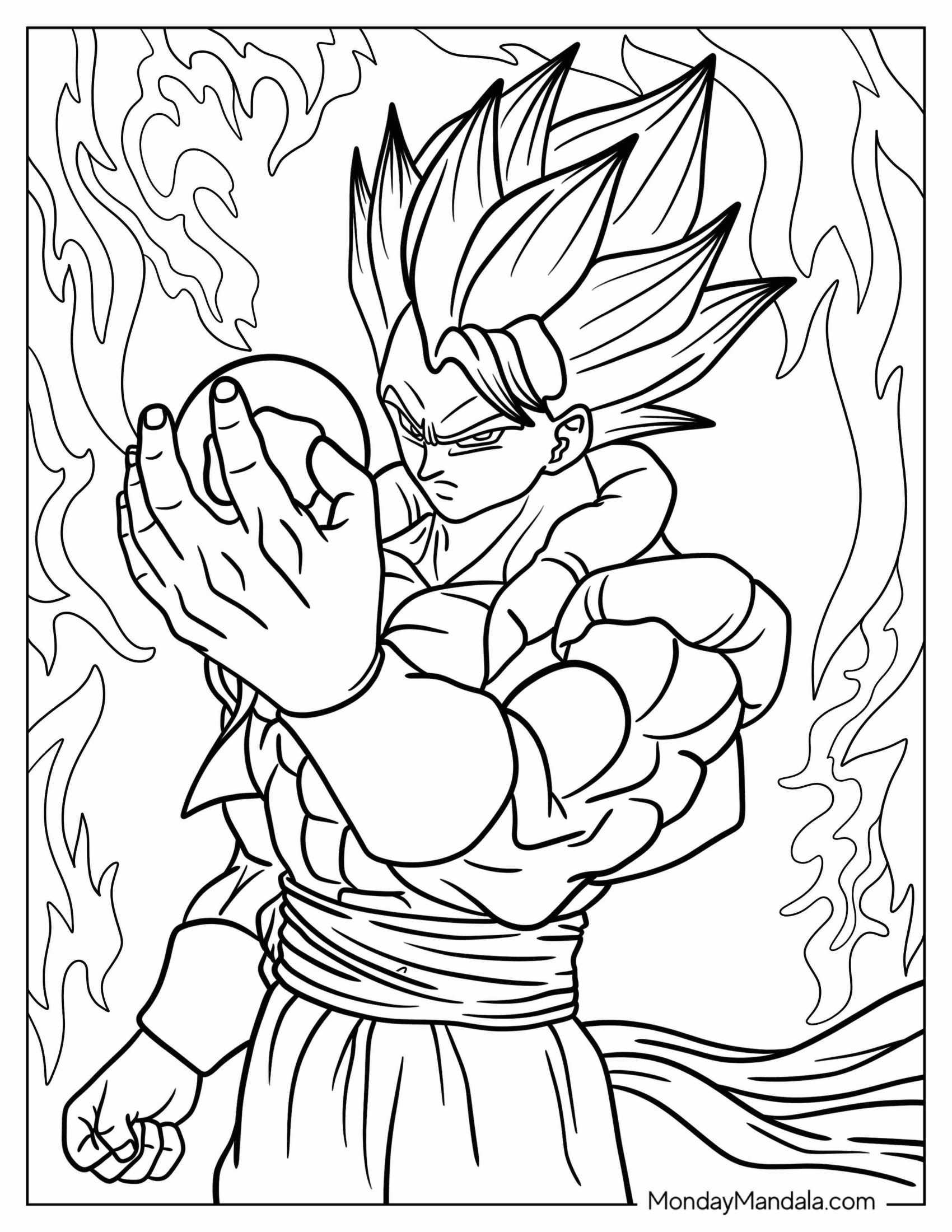 Gogeta Coloring Page Holding Dragon Ball