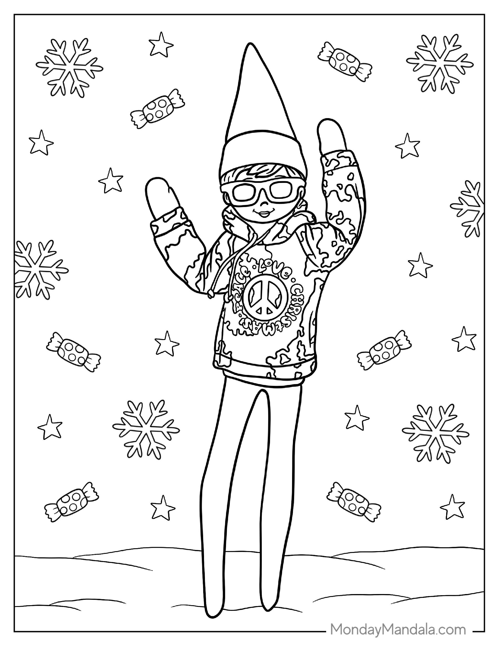 Groovy Looking Elf On The Shelf To Color