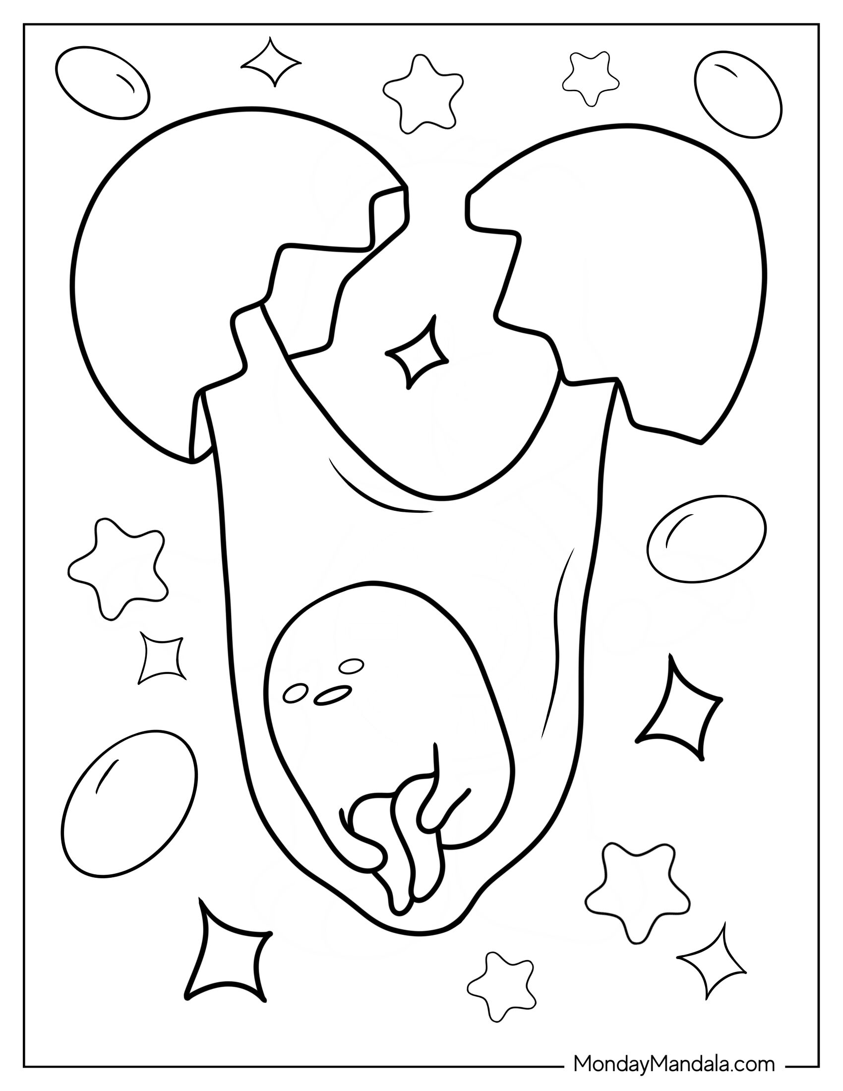 Gudetama Coloring Page Falling From Cracked Egg Shells